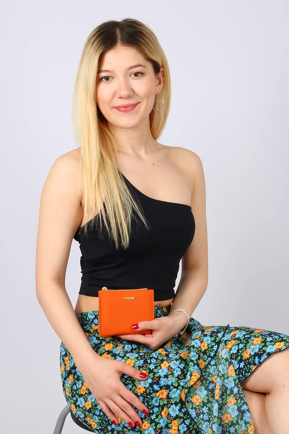 grande 2805 Genuine Leather Small Bifold Wallet For Women Minimalist Wallet Ladies Zippered Mini Purse Small Card Holder (Orange) - Image 7