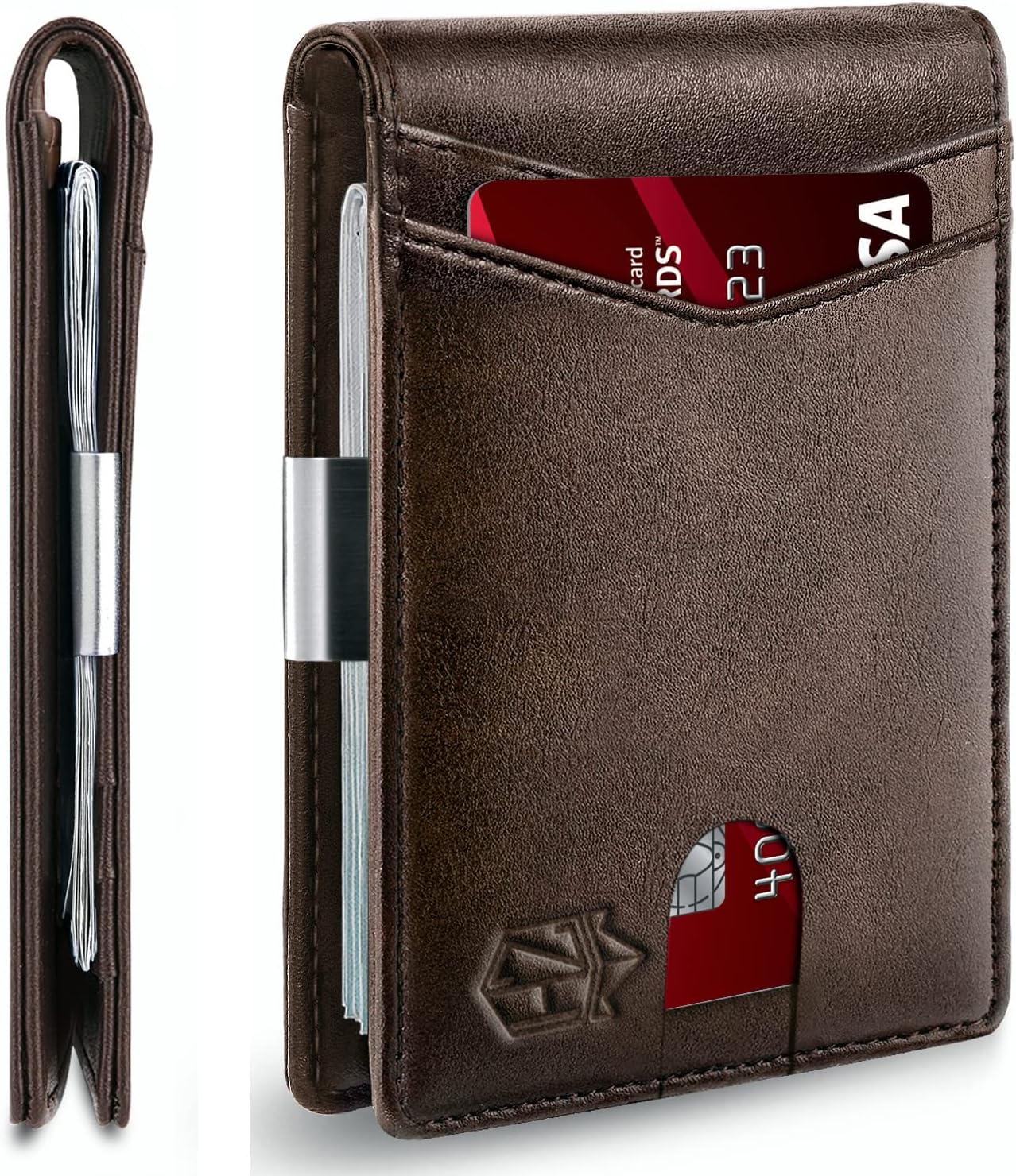 Zitahli Money Clip Wallets for Men,Slim Bifold Wallet 10-12 Cards, Mens Leather Wallet with ID Window,RFID Blocking Thin Minimalist Credit Card Holder,Gifts for Him