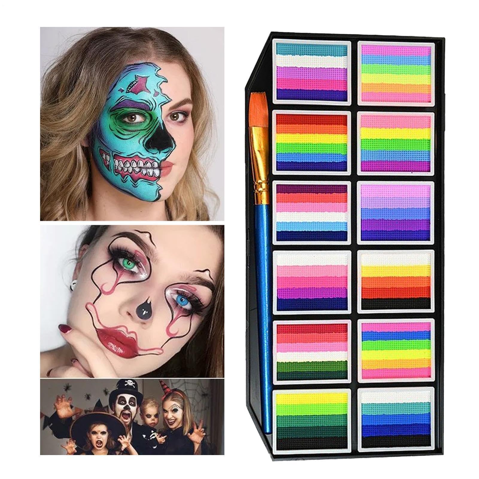 Kit di Pittura per il Viso Pennarelli Trucco Viso A Pennello Con Effetto A | Pittura per il Corpo e la Pelle Per Halloween, Feste Per Bambini, Teatro, Cosplay, Carnevale, Donne
