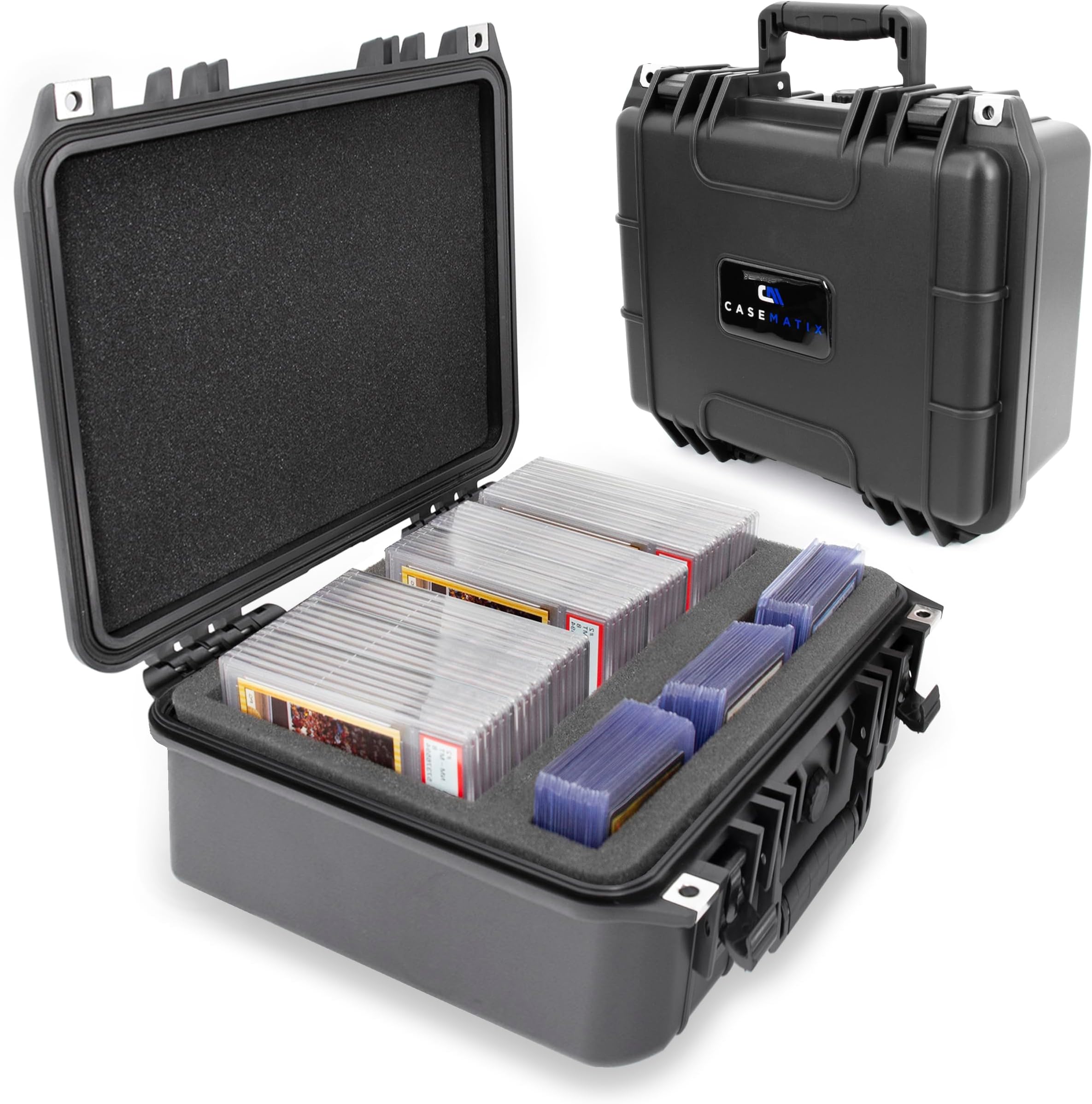 CASEMATIX Graded Card Case - Compatible with 40+ BGS PSA SGC FGS One Touch Graded Sports Trading Cards, Waterproof Slab Card Storage Box With Impact Absorbing Foam Slots