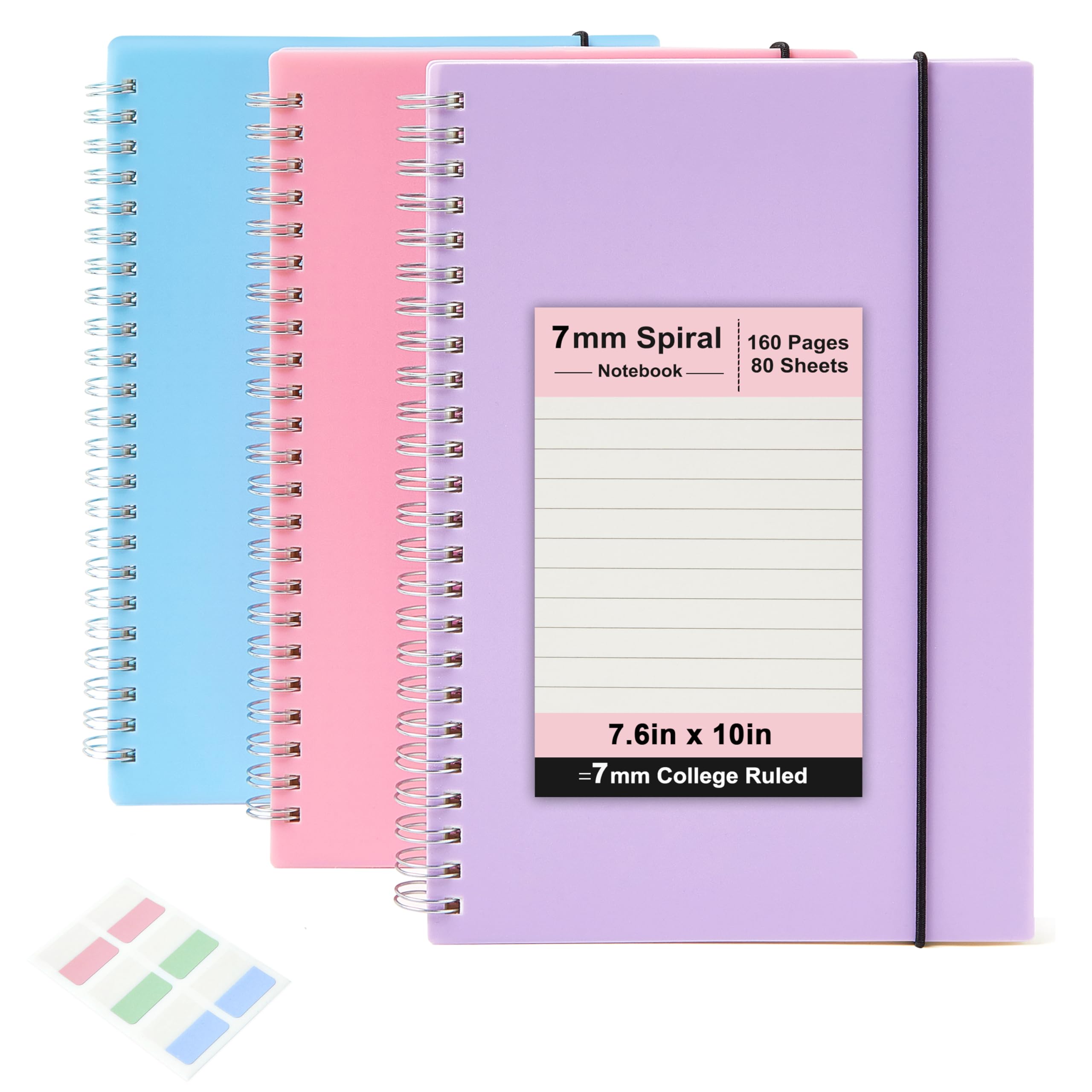 MSTONAL Paquete de 3 cuadernos en espiral, cuaderno B5 con rayas universitarias de 7.6 x 10 pulgadas, 100 g/m², 7 mm, 80 hojas/160 páginas, cuaderno de espiral con rayas universitarias para escuela,