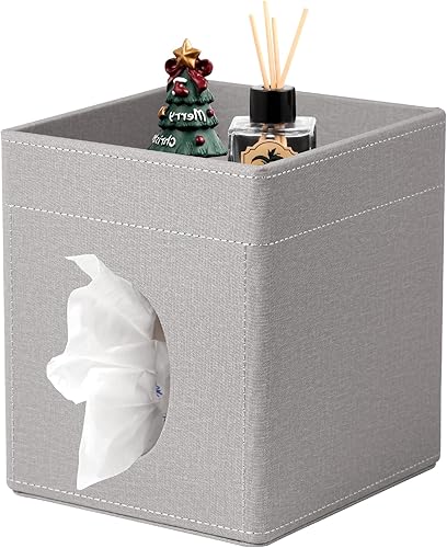 Miniatura 8 de Funda para caja de pañuelos, soporte cuadrado de piel sintética con bandeja de almacenamiento superior para bañoencimeramesita de nochemesa de
