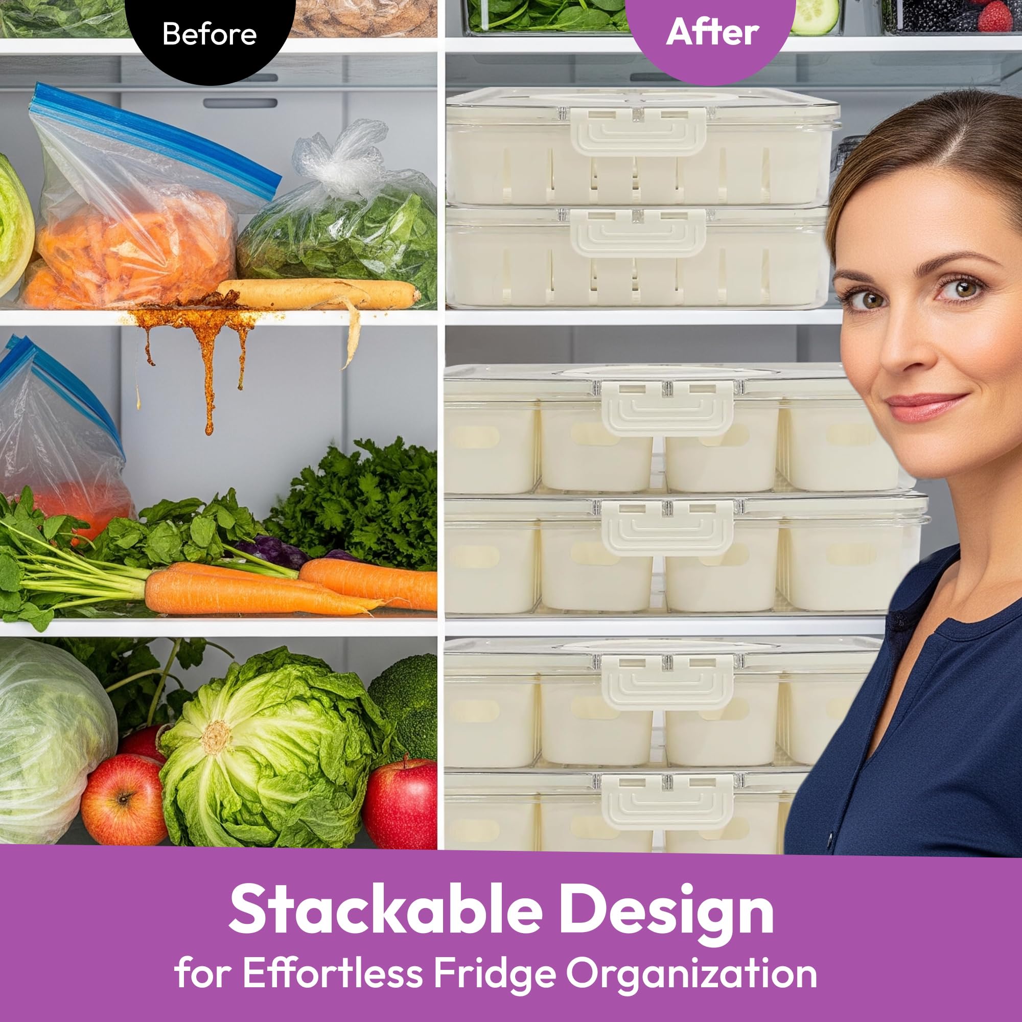 [Apto para lavavajillas] Contenedores de barra de ensalada para refrigerador, recipientes de verduras para refrigerador, recipientes de preparación de ensaladas para refrigerador, bandeja de verduras 5