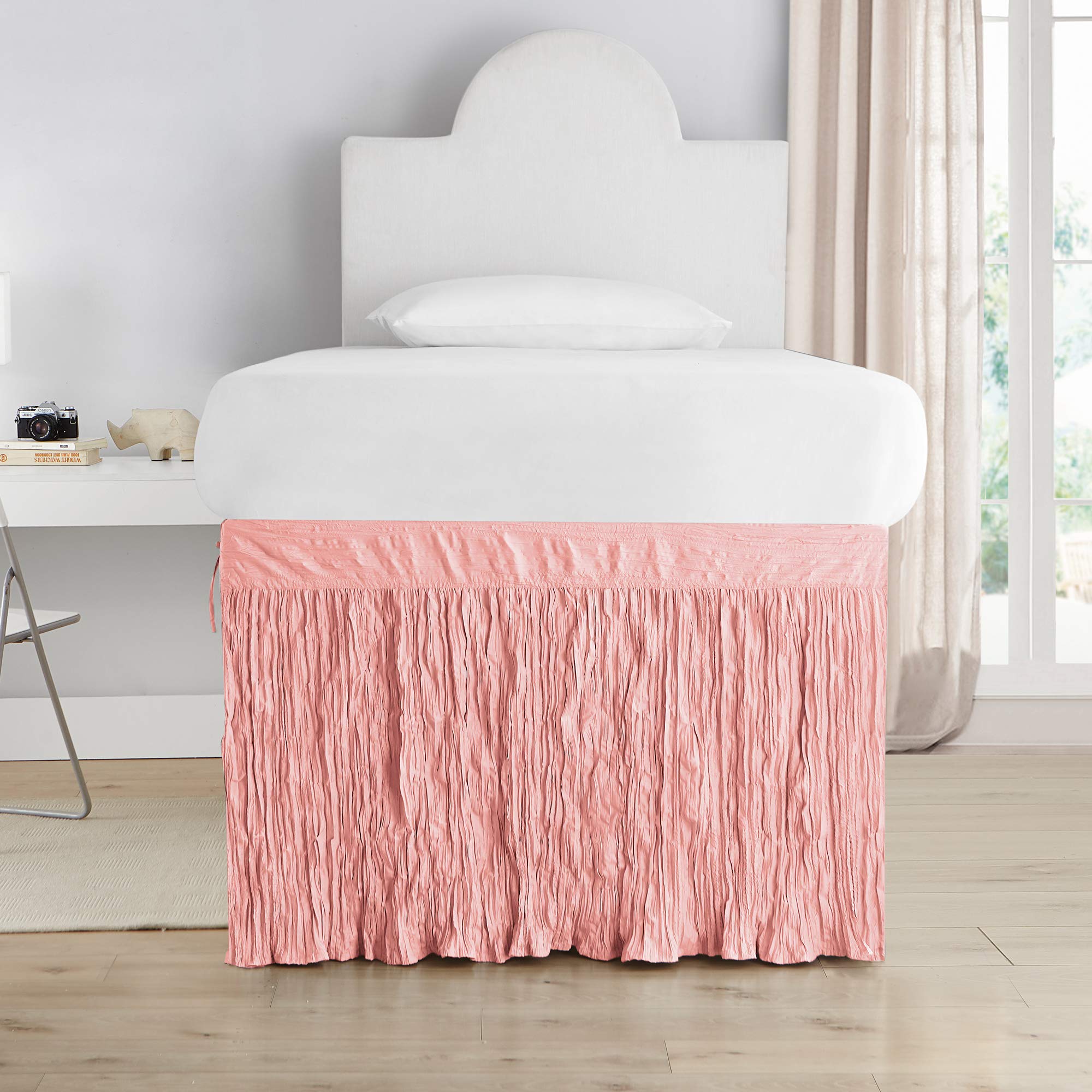 DormCo Crinkle Bed Skirt Twin XL (3 Panel Set) - Rose Quartz