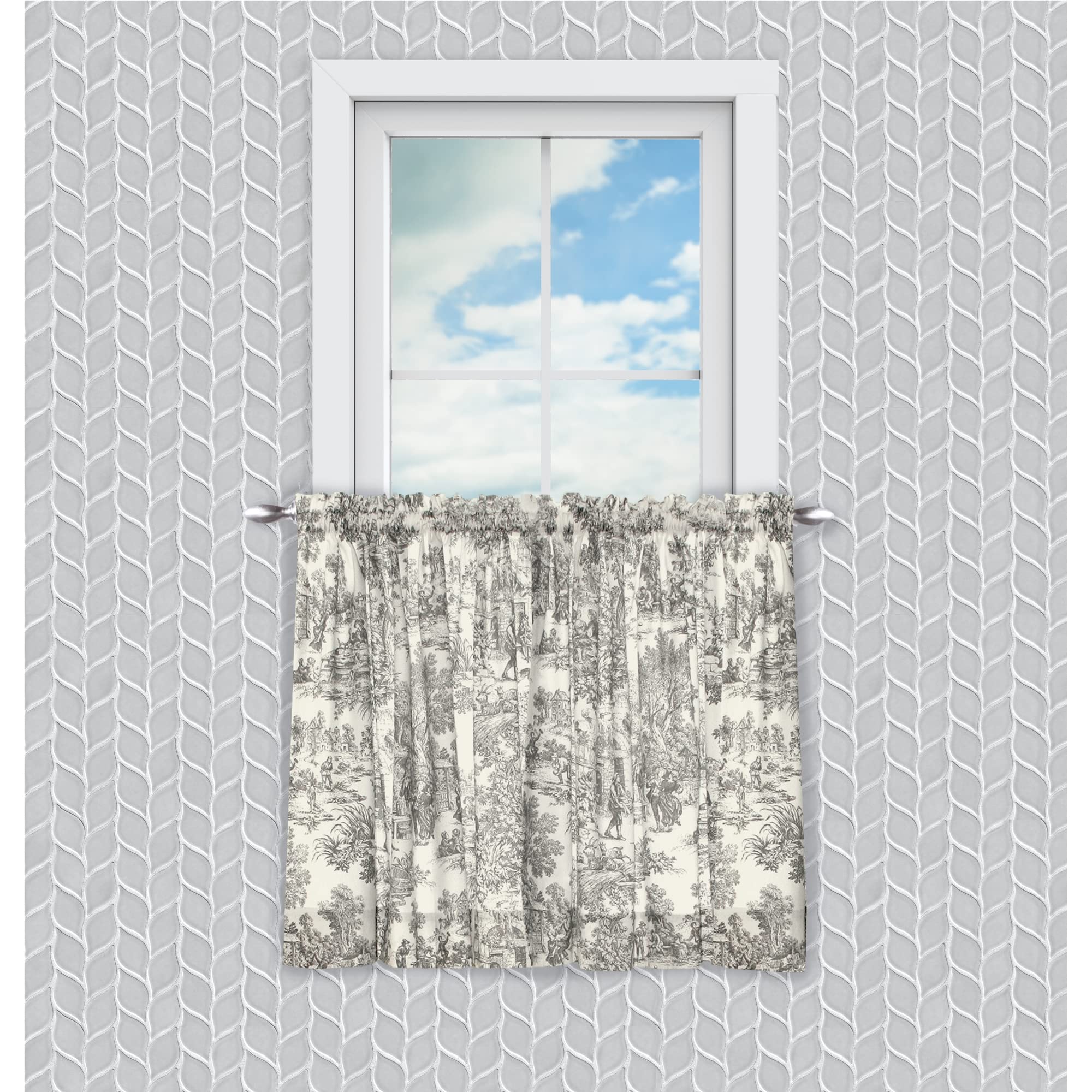 Ellis Curtain Victoria Park Toile Room Darkening Window Rod Pocket Pair Set with 2 Tiers - 2-Piece - 68x72, Gray โ image 1