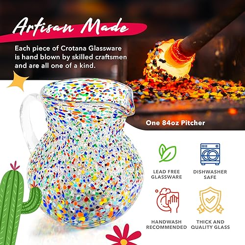 Miniatura 2 de Crotana Glassware - Jarra de vidrio estilo mexicano de 84 onzas, juego de 1 pieza, cristalería de estilo mexicano vidrio soplado personalizado -