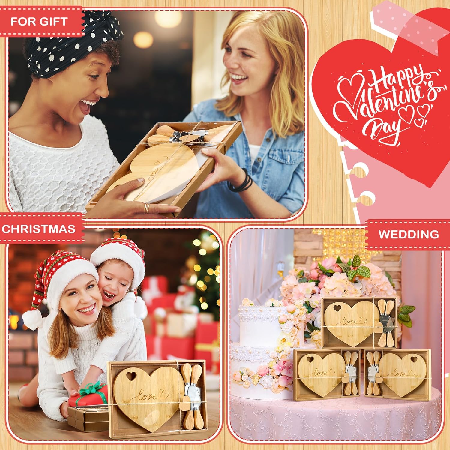 Domensi 18 Set Heart Shaped Cheese Board with Knife and Love Bulk Valentines Day Cheese Board with Box for Bridal Party Favors Shower Gifts Wedding