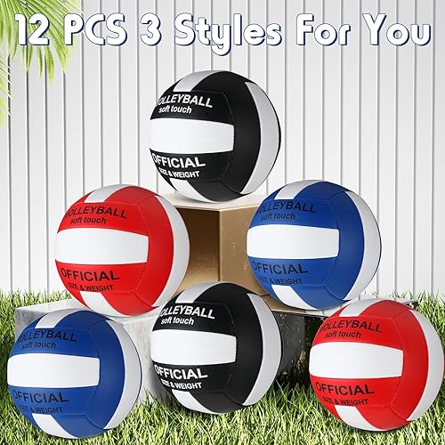 Miniatura 7 de Jexine 12 unidades de voleibol oficial tamaño 5 a granel impermeable recreativo suave voleibol con 2 bombas de entrenamiento interior al aire libre