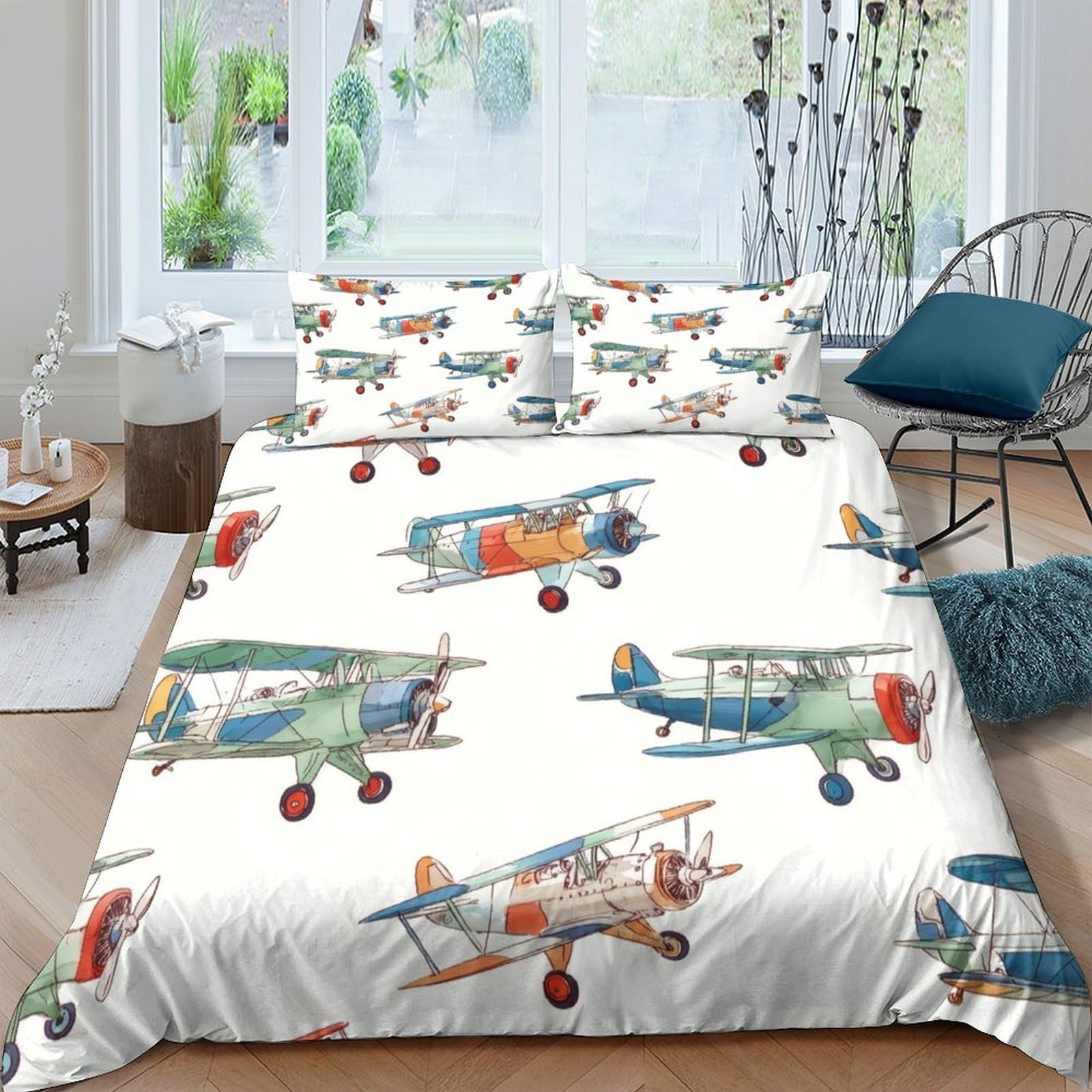 Ctjqhvkz Style-4 3D Printed Vintage Airplane Fitted Sheet Microfiber Soft Breathable Retro Aircraft Bed Cover For Bedroom Guest Room Decor Single（135X200cm）