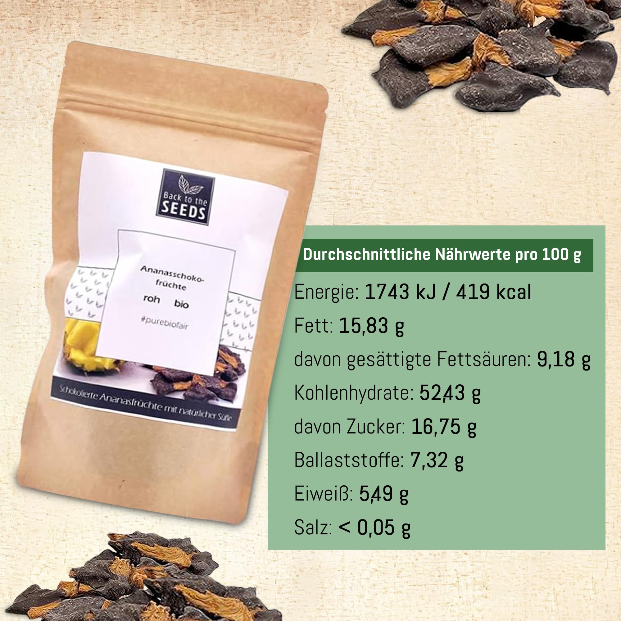 Frutas de chocolate de piña - Bio - AcanChia (400 gramos)