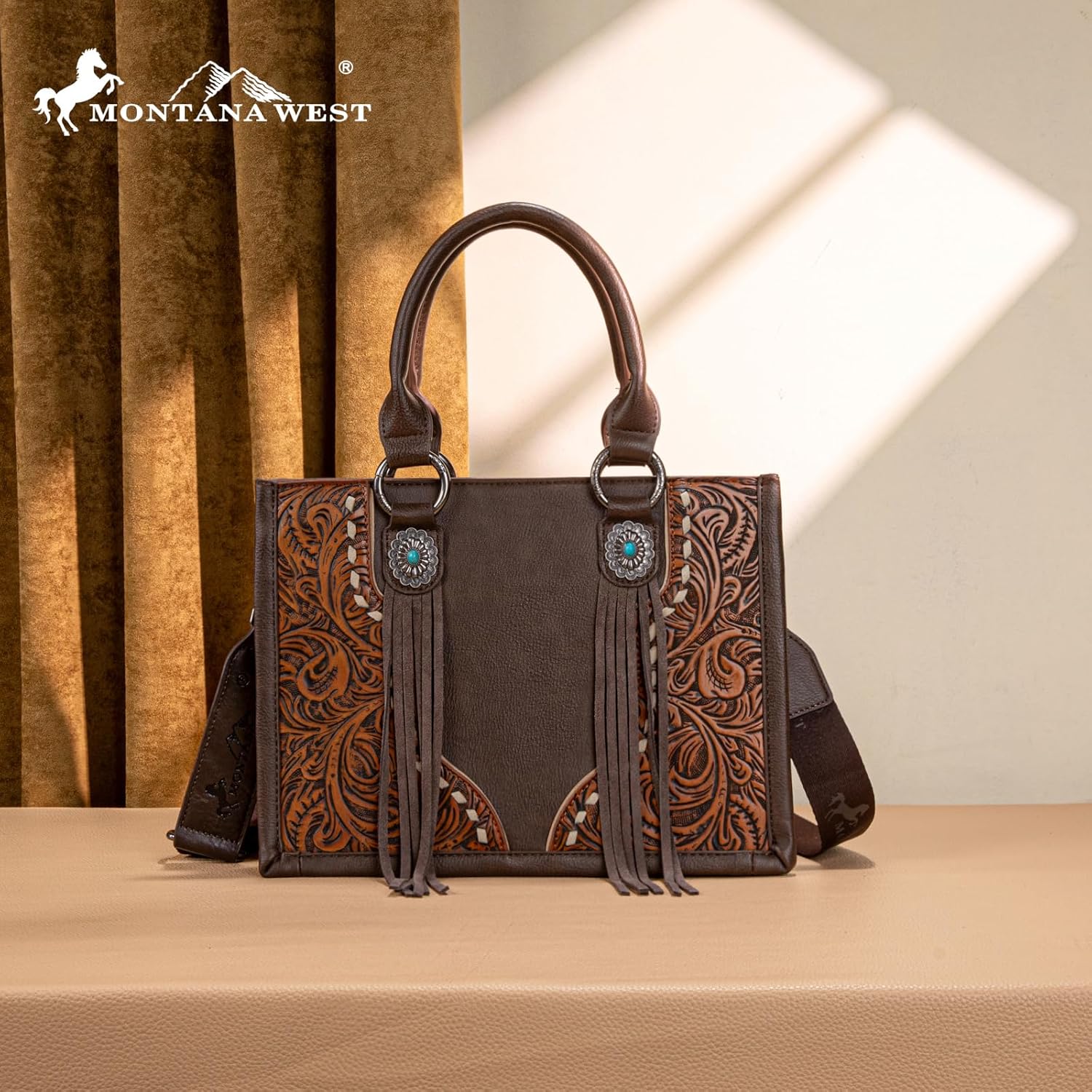 Montana West Tote Bag for Women Western Tooling Handbags Embroidered Concho Crossbody