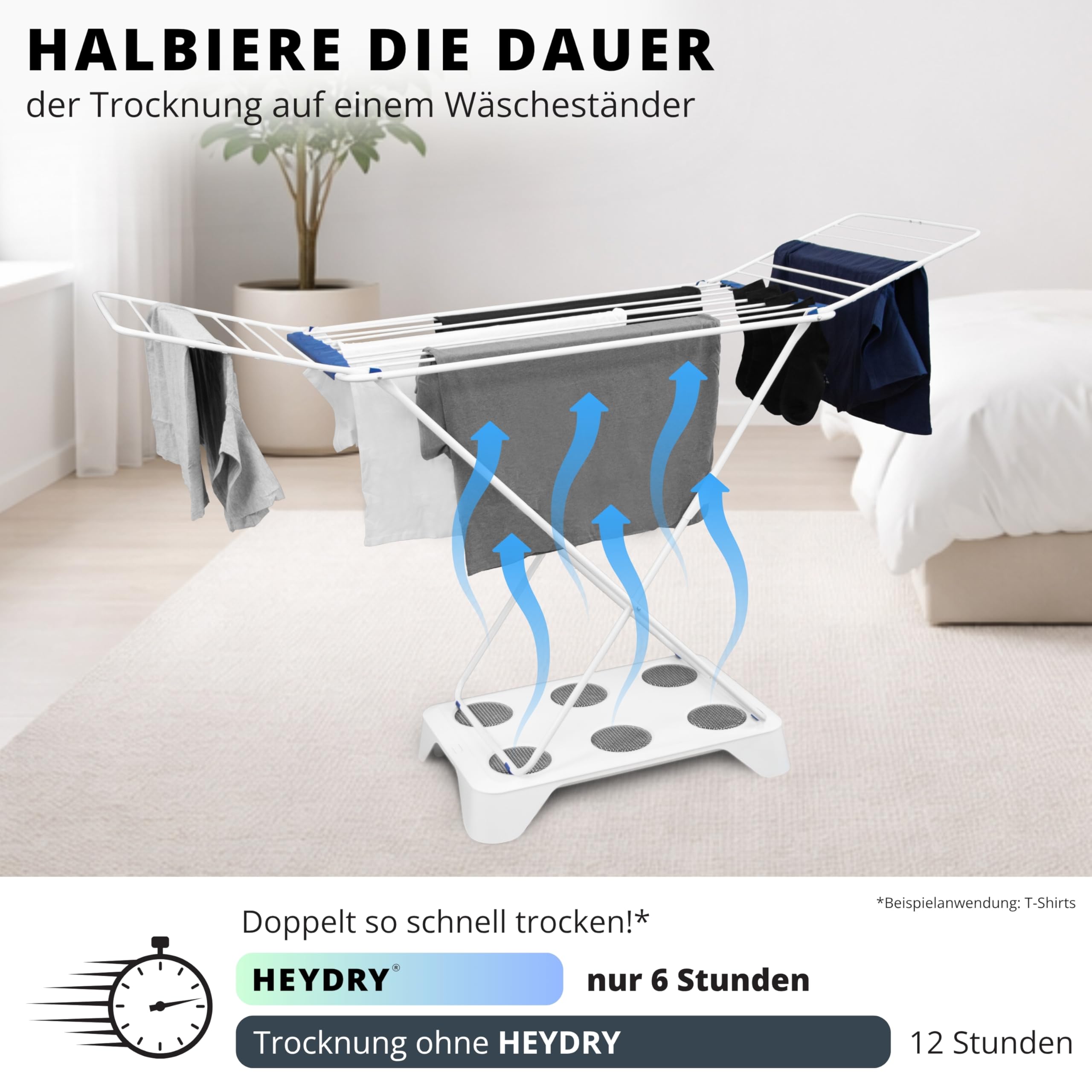 HEYDRY® SWAN White Bundle – Wäscheständer + Luftzirkulations-Trockner (kein Heizgerät) im Set – schneller Wäsche trocknen ohne Trockner, leise & energieeffizient, schonend