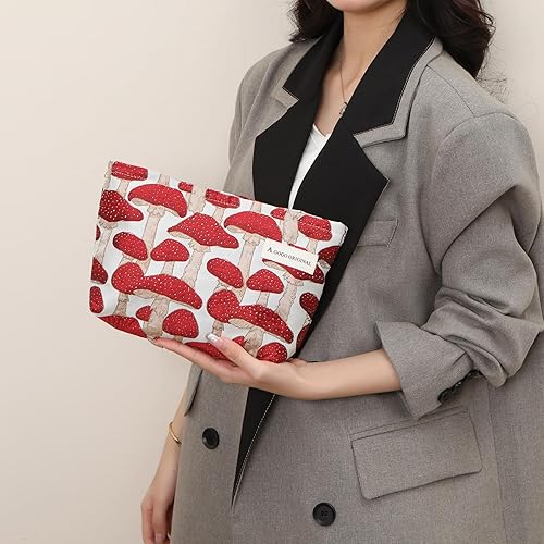 Miniatura 24 de ALEXTINA Large Capacity Cute Makeup Bags, Small Makeup Bags, Aesthetic Travel Cosmetic Bags for Women, Canvas Floral Make Up Bag Portable Makeup