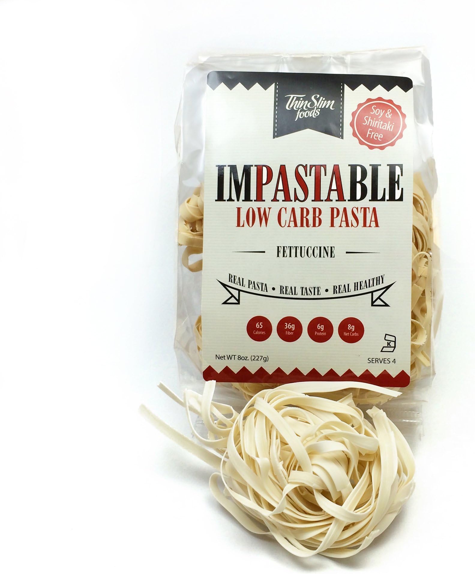 ThinSlim Foods Impastable Low Carb Pasta, Fettuccine 1pack | 8g Net Carbs | 36g Fiber | 55 Calories | Not Shirataki | No Soy | No Pea or Bean Flour | Real Pasta, Real Taste, Real Healthy