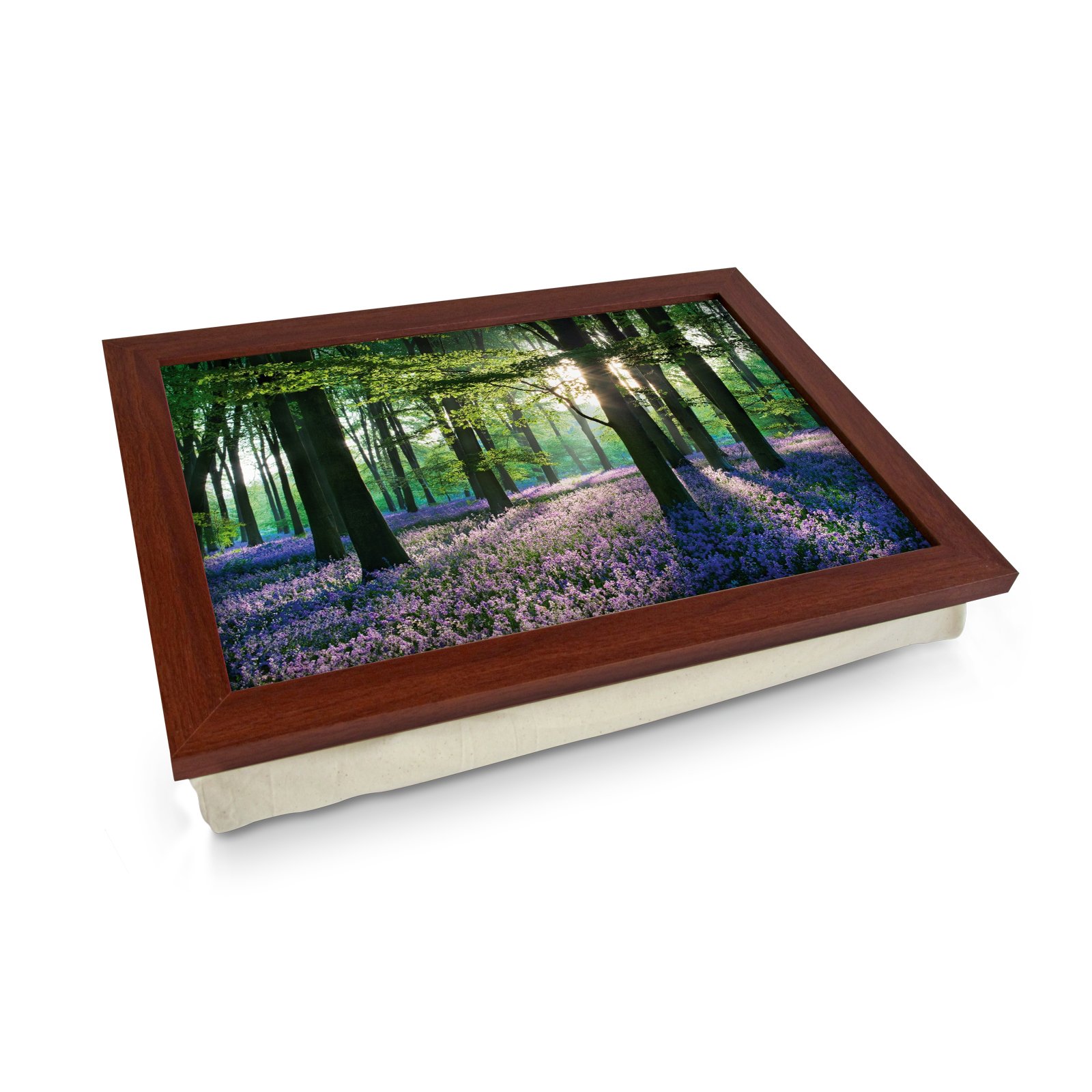 Yoosh Brown Extra Large Portable Lap Desk Tray (Violet Field In Woods) Wide Multi Purpose | Handmade Large Wooden Frame, Big Beanbag Cushion Bottom | Computers, Laptops, Meals, Food | 49.8Cm | Xl69
