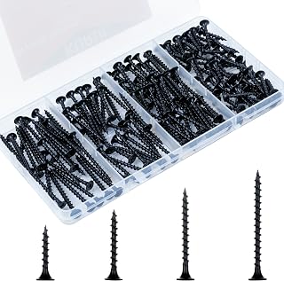 KURUI 165pcs #6 Black Drywall Screws Assortment Kit for Sheetrock & Picture Hanging, Phillips Coarse 4 Sizes 1" to 2" w/ Organizer