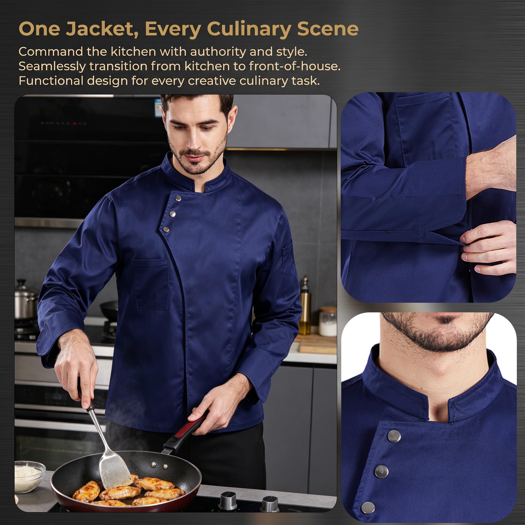 Nanxson Chaqueta de Chef Abrigo de Chef Uniforme de Manga Larga, Panadero, Chaqueta, Utensilios de Cocina con Bolsillo CFM0057