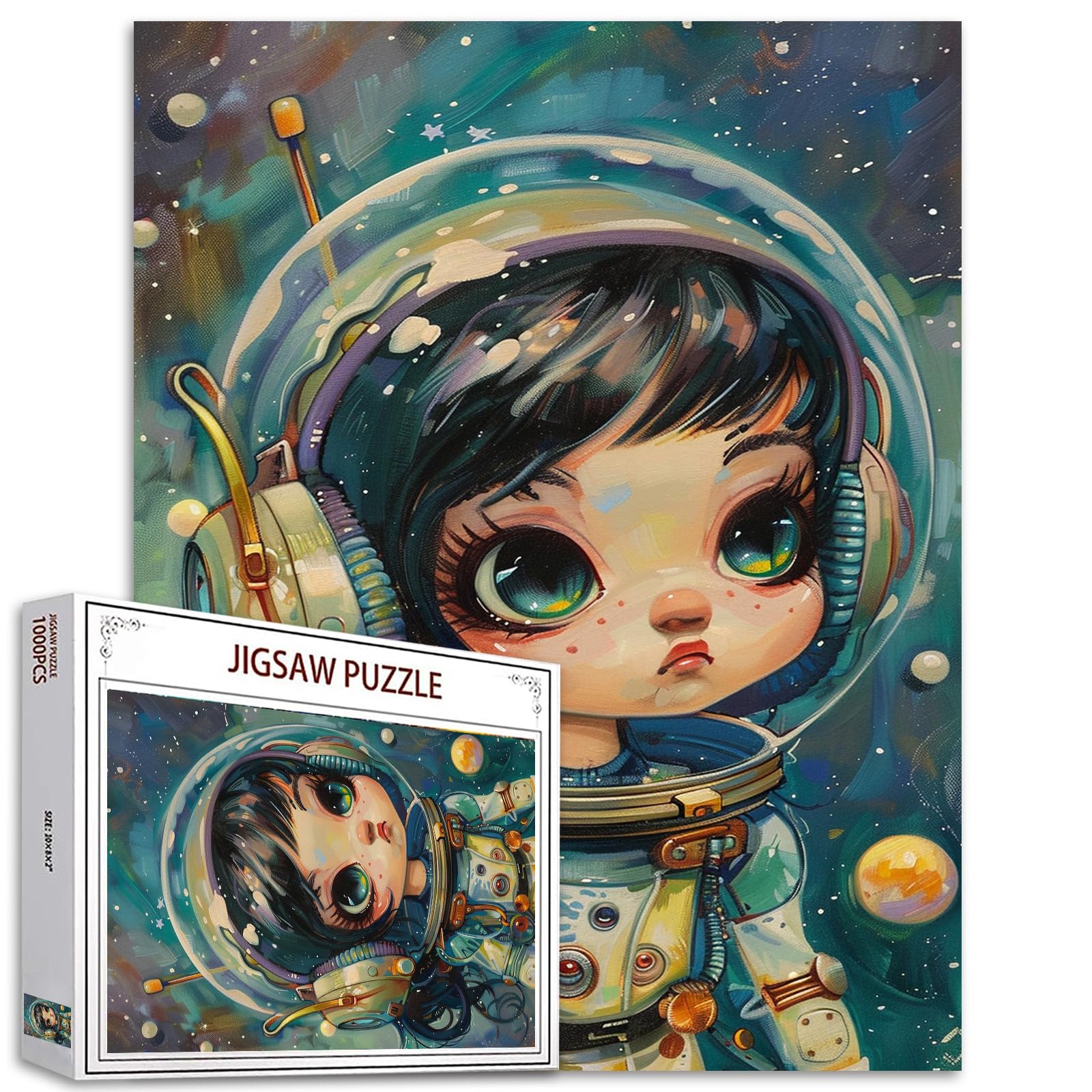 Tucocoo Astronaut Girl Jigsaw Puzzle 1000 Pieces Puzzles for Adults, Fantasy Cosmonaut Art Jigsaw Puzzles for Challenging Family Activity Games Colorful DIY Handwork Puzzle for Home Decor Gifts