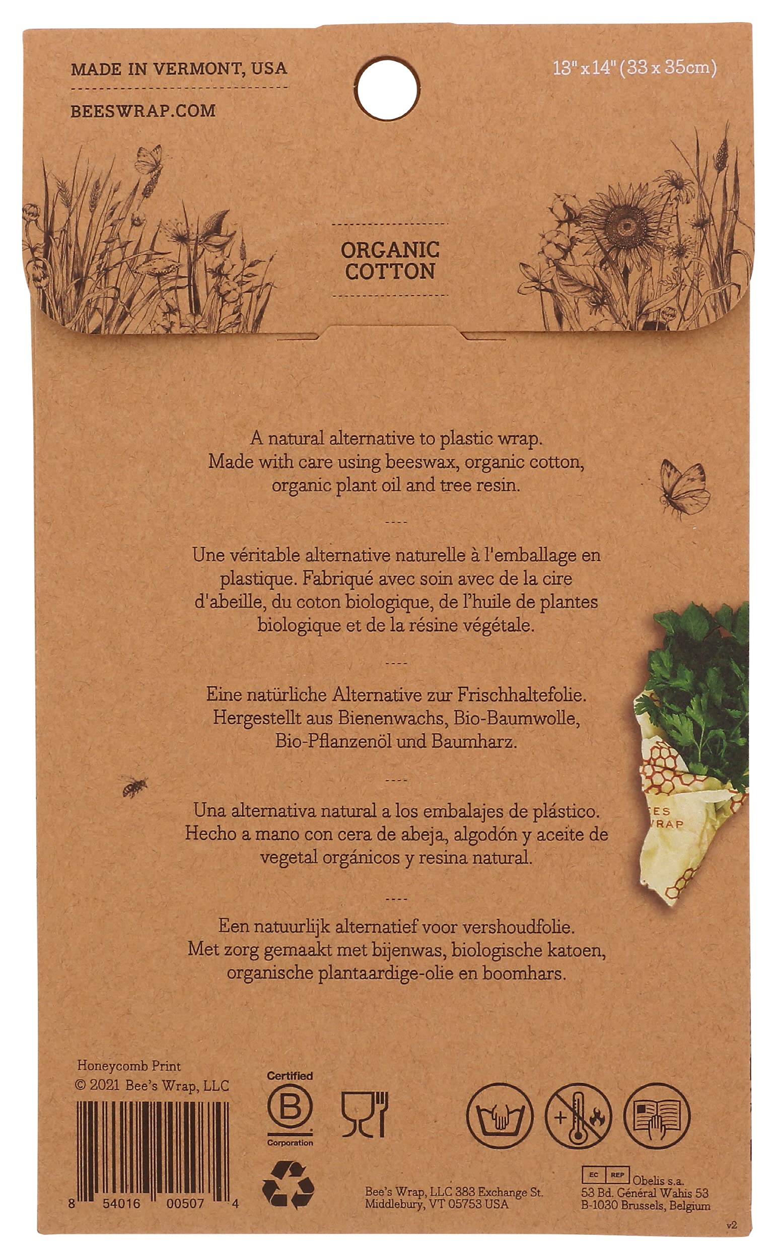 Bee’s Wrap, foglio da incarto, 33 × 35 cm, beige