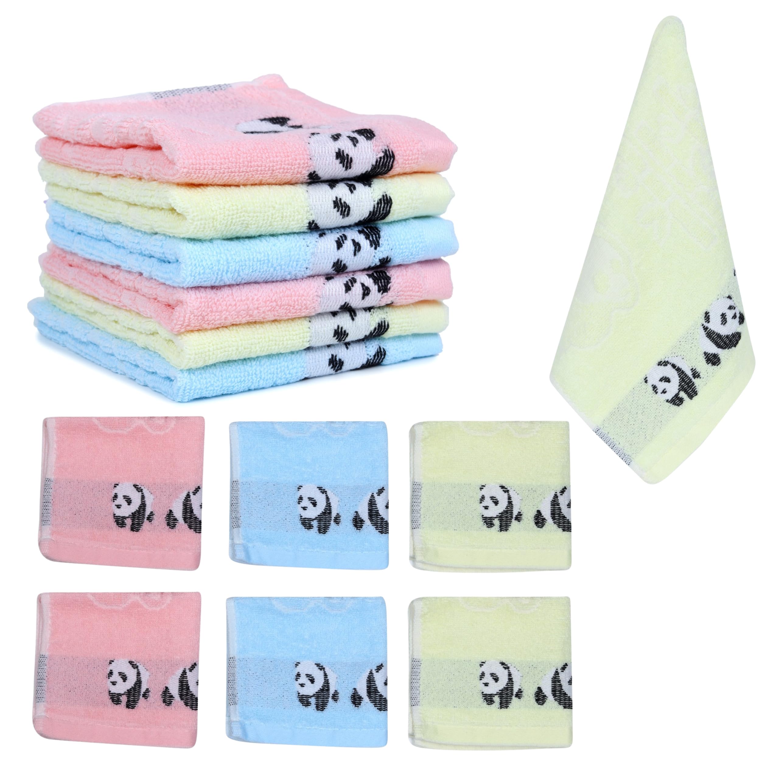 Face Towel Handkerchief for Women & Kids | Combo Pack of 6 | Cotton Soft Hand Towels | 25 x 25 cm | Reusable Wash Cloth | Multi-Colour Cute Panda Design-image-26