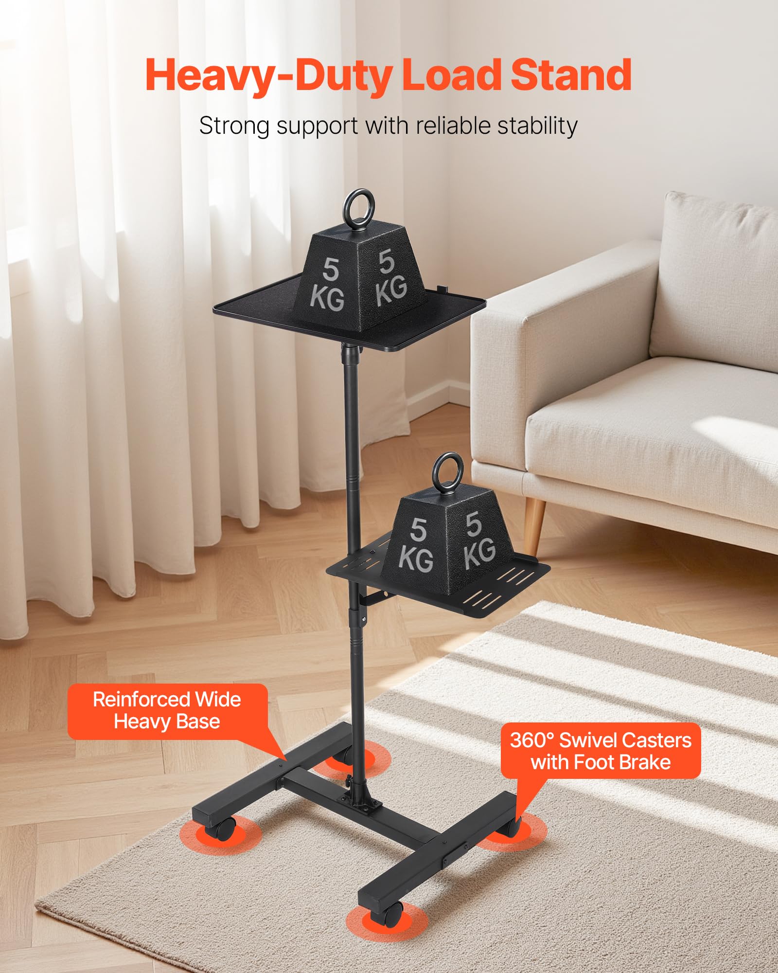 VEVOR Support de projecteur avec roulettes, hauteur réglable 86-136 cm, 2 plateaux, pour cinéma plein air