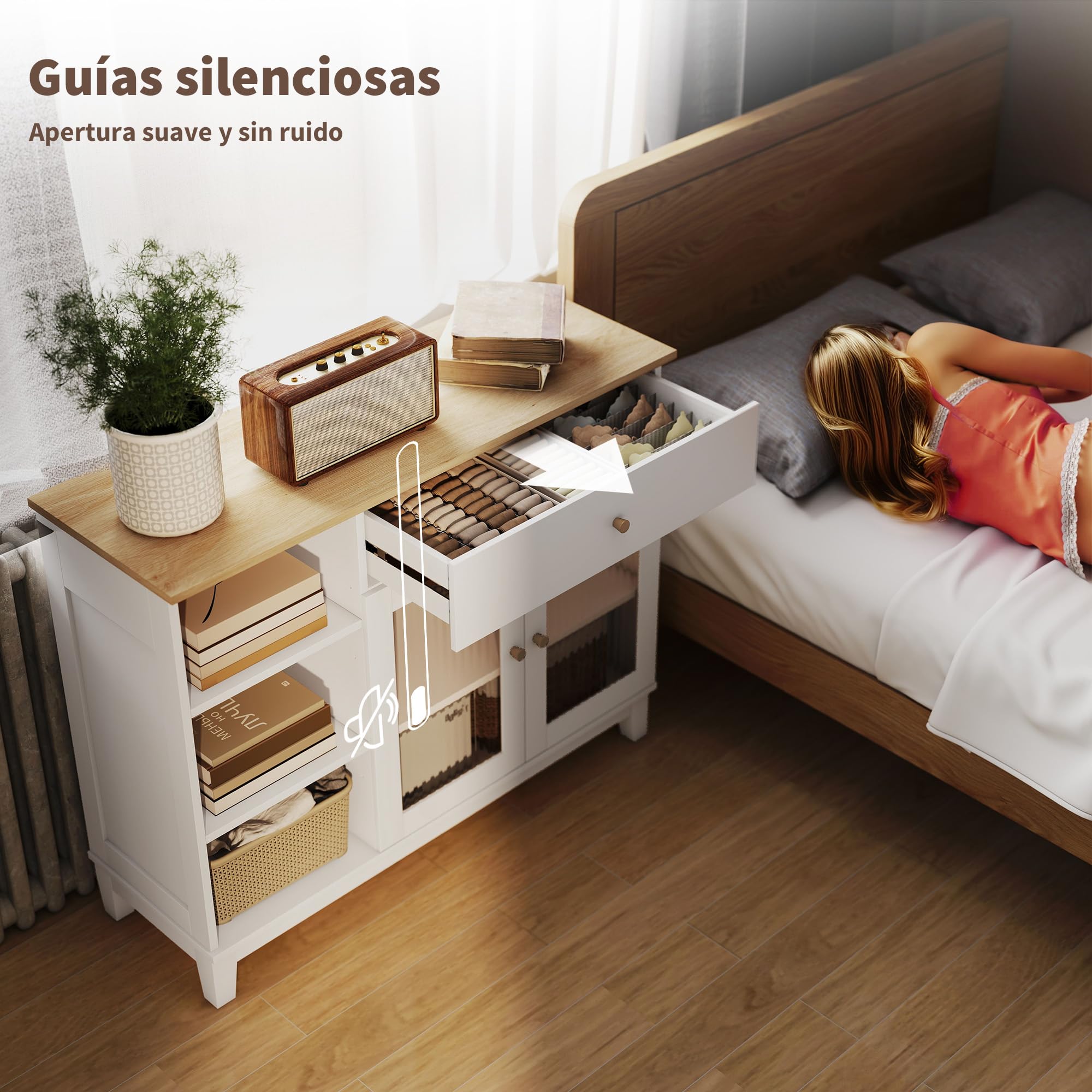 HOMCOM Aparador para Salón Moderno 2 Puertas Vidrio 100x35x80,3 cm Blanco | Vidrio Estriado, Cajón, Compartimentos Abiertos, Estantes Regulables, Aparador para Comedor y Entrada