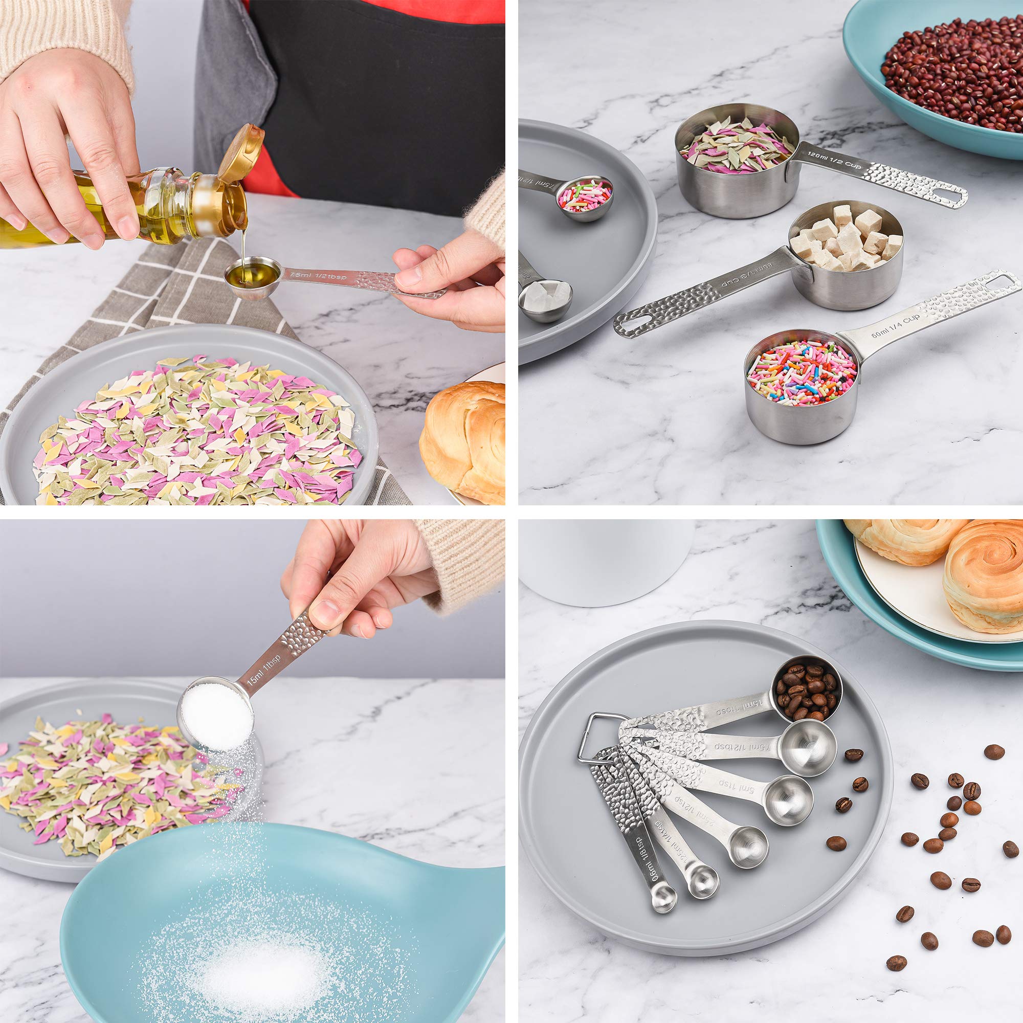 MALOGIC Smithcraft 18/8 (304) Stainless Steel Measuring Cups and Spoons Set of 15 Pieces: 5 Measure Cups and 6 Measurer Spoons and 1 Leveler and 1 Measurement Equivalents and 2 Rings Holder