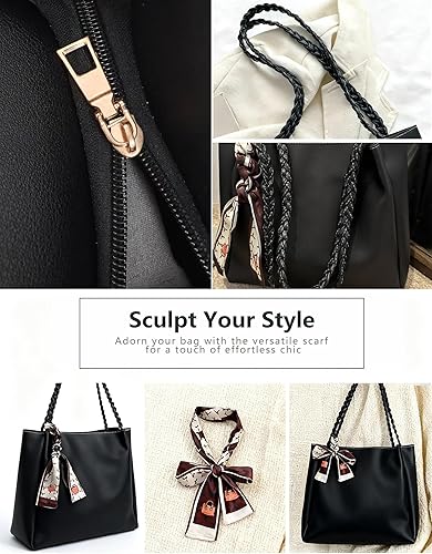 Miniatura 5 de Bolso de mano para mujer, de piel sintética, decorativo, para el trabajo, viajes, diario, con cremallera, correa de cuerda trenzada