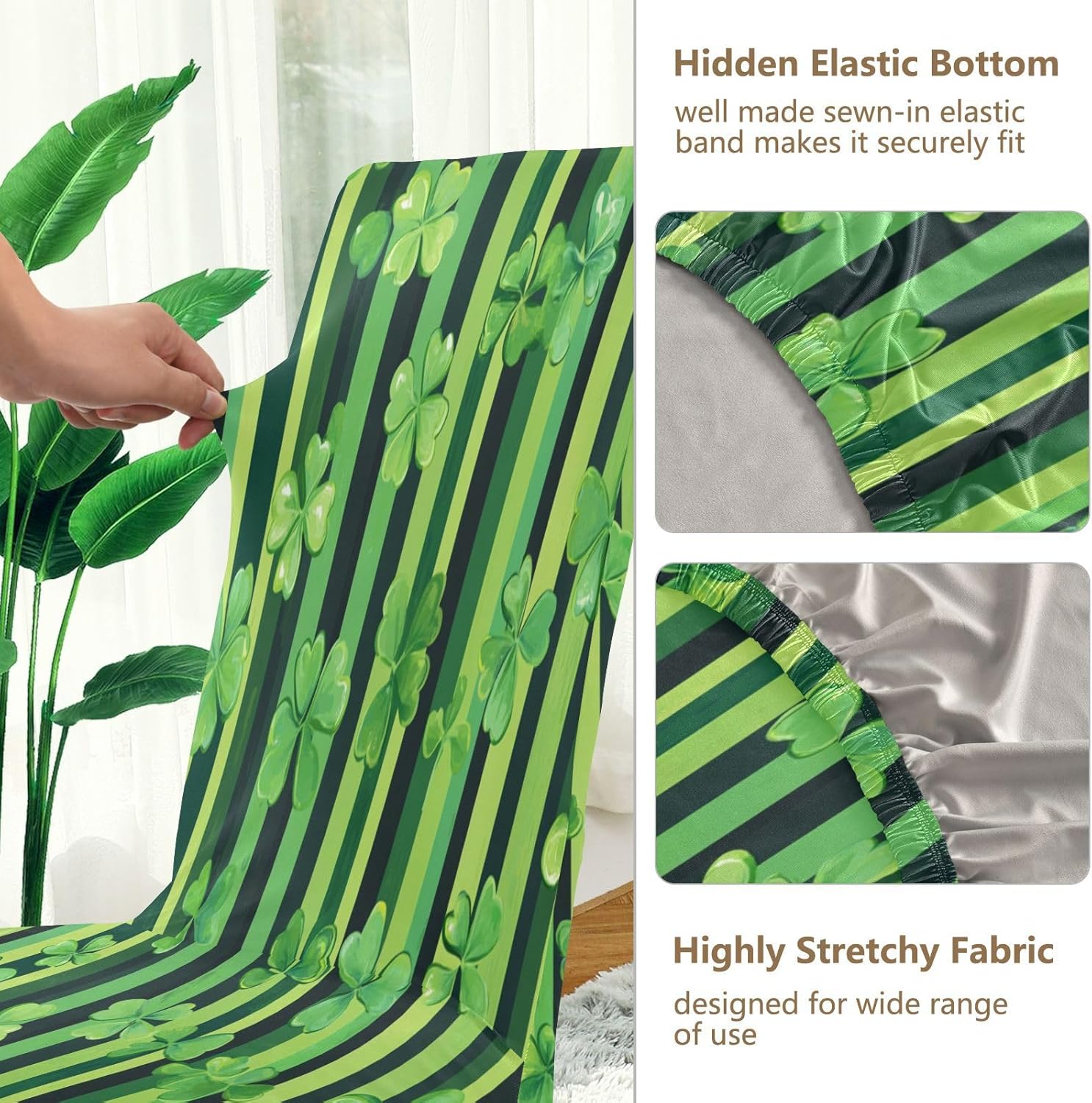 ALAZA Chair Covers for Dining Room, St. Patricks Day Clover Leaves Green Stripes Stretch Chair Cover Sets Chair Protector Removable Washable for Ktichen Restaurant Hotel