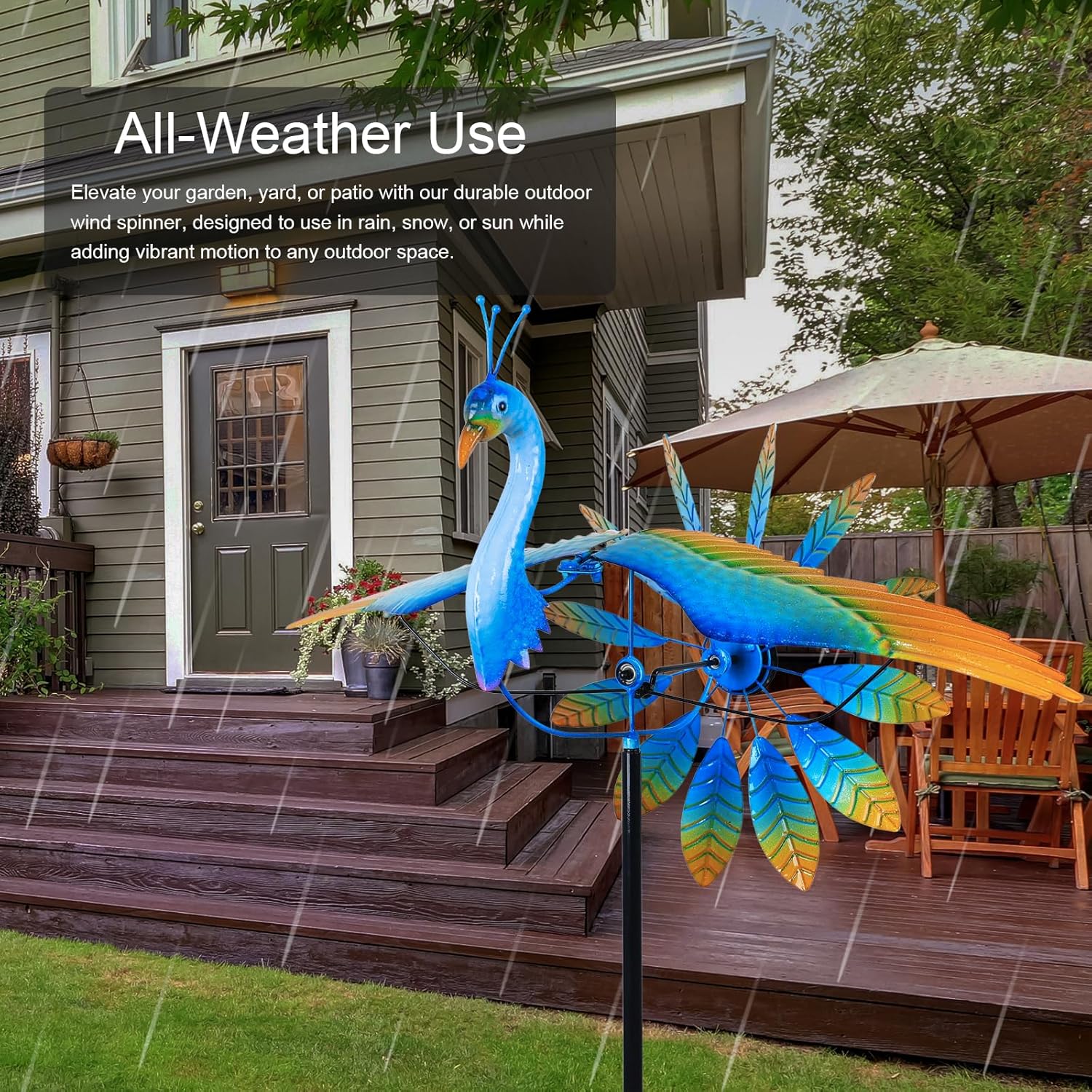 hogardeck Wind Spinner Outdoor, 60" Metal Peacock Wind Spinner with Heavy-Duty Stakes, Multi-Color 360° Rotating Wind Sculpture Kinetic Yard Art for Home Outside Garden Lawn Backyard Patio Decor