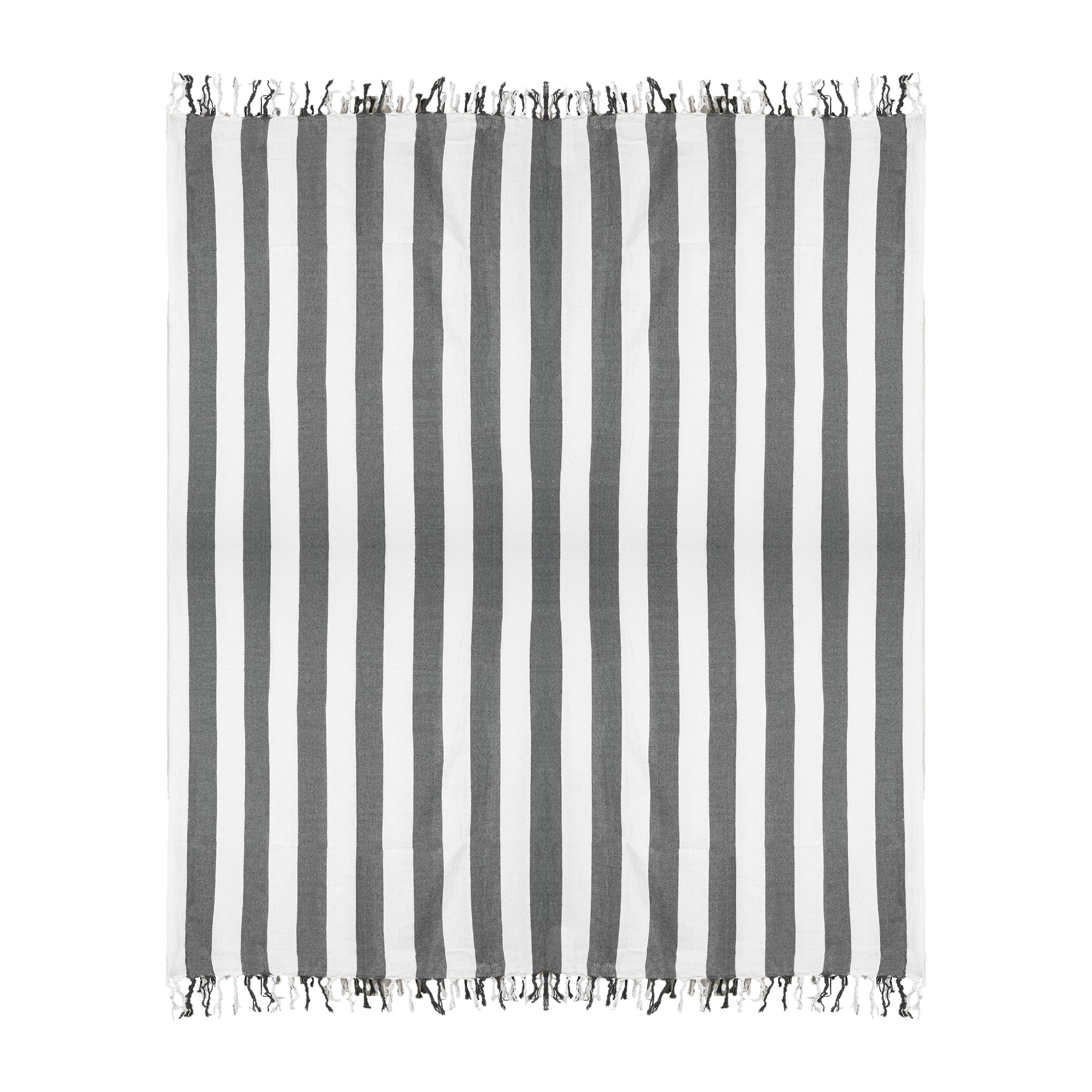 H HANSEL HOME Fouta Playa XXL de Algodón/Poliéster 210x240 cm con Flecos, Toalla Playa Grande para Familia, Toallas Gigantes de Playa para Verano y Vacaciones - Gris Oscuro
