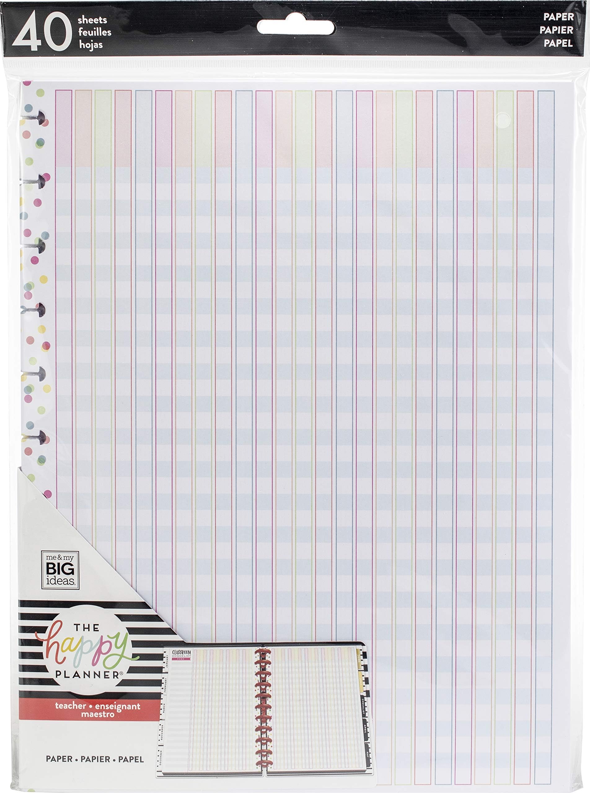 me & my BIG ideas Teacher Checklist - The Happy Planner Scrapbooking Supplies - 40 Pre-Punched Double-Sided Pages - Track Grades, Assignments, Projects - Keep Track of Your Classroom - Big Size