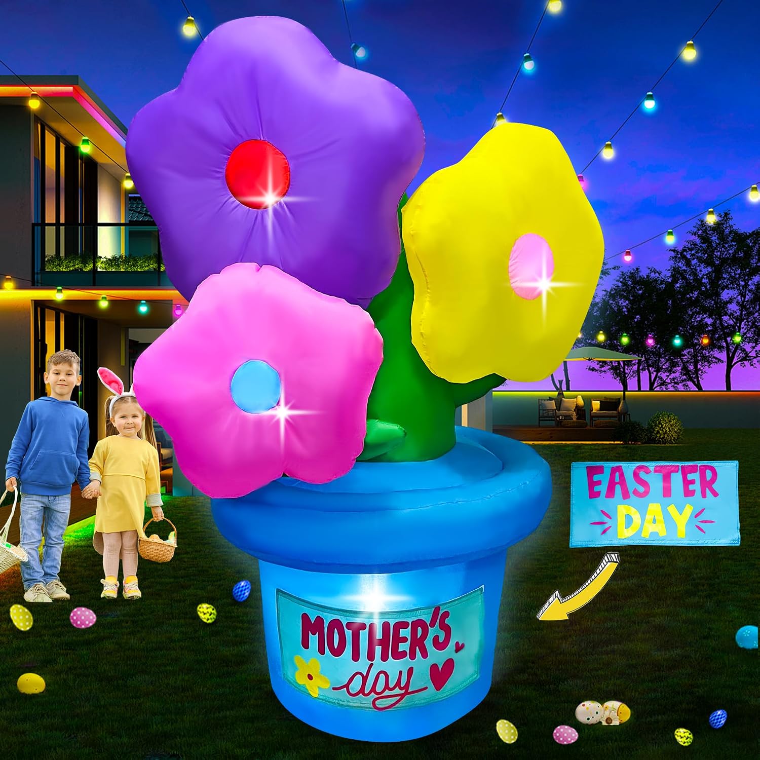 5FT Mother's Day Inflatable Flowers Decoration,Built-in LED Lights for Spring Yard Garden Lawn Indoor Outdoor Holiday Party Easter Mother's DayDecor