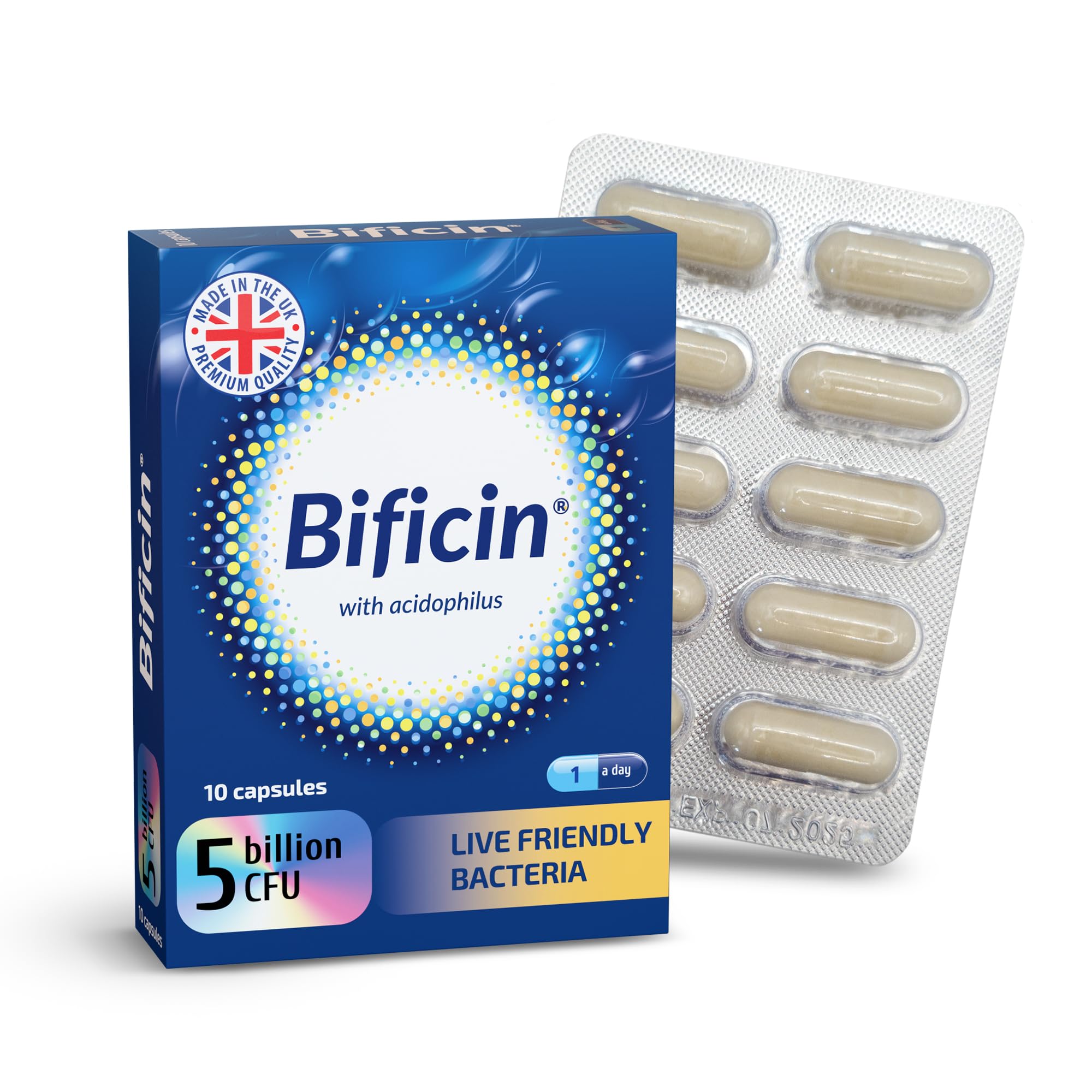 Probiotics and Prebiotics for Gut Health - 5 Billion CFU - 10 Live Bacterial Cultures: Lactobacillus Acidophilus, Lactis, Rhamnosus & Bifidobacterium Longum, Breve, Bifidum - 10 Capsules