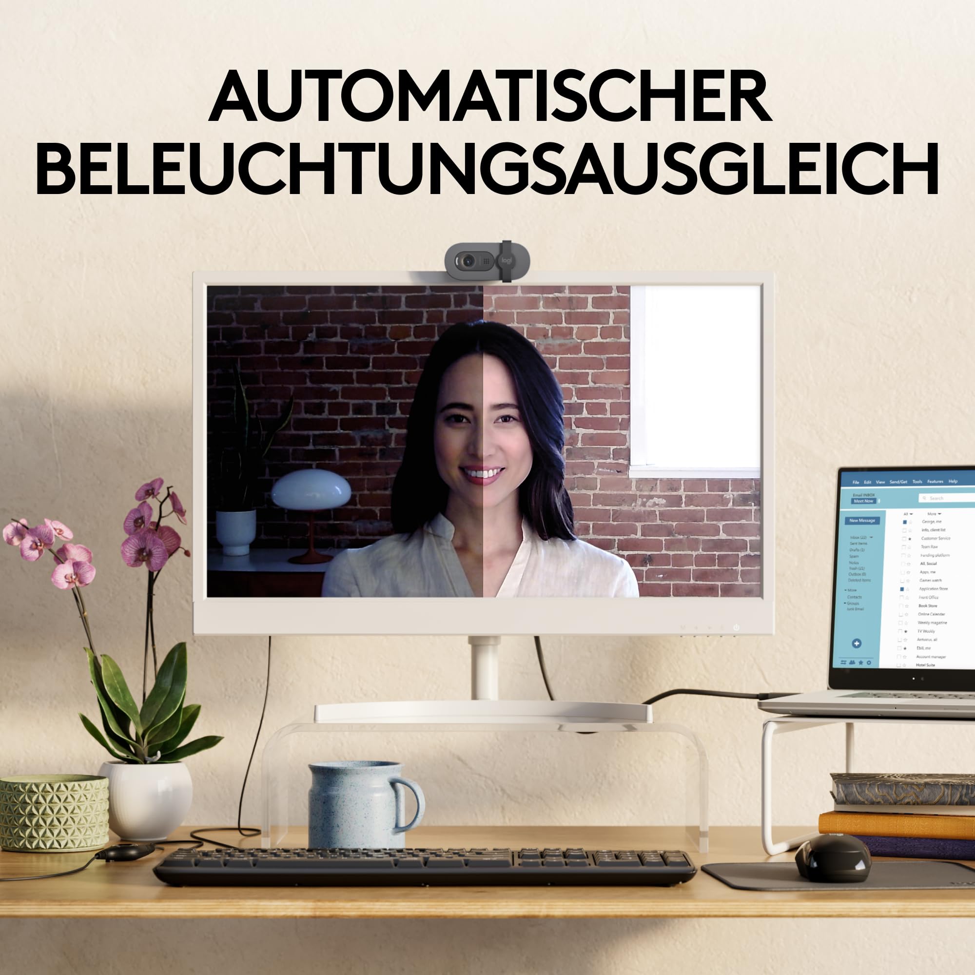 Logitech Brio 100 Full HD-Webcam, Auto-Lichtausgleich, integriertes Mikrofon, USB-A, Graphit