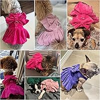 Vista 5 de Vestido a rayas para perro, disfraz de lazo para niña con anillo y correa de arnés, vestido de fiesta de cumpleaños de boda para perro (rosa, grande)