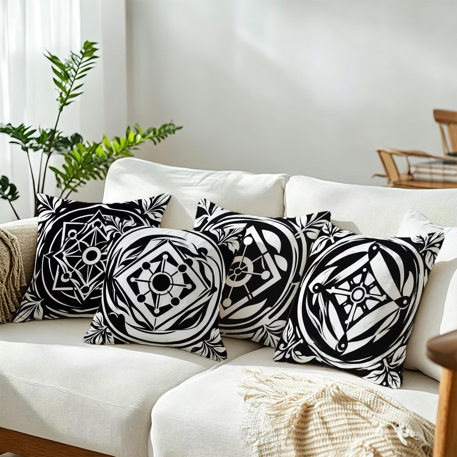 Coussin Exterieur Impermeable Noir, Taie Oreiller 45x45 Set de 4, Cod-3274