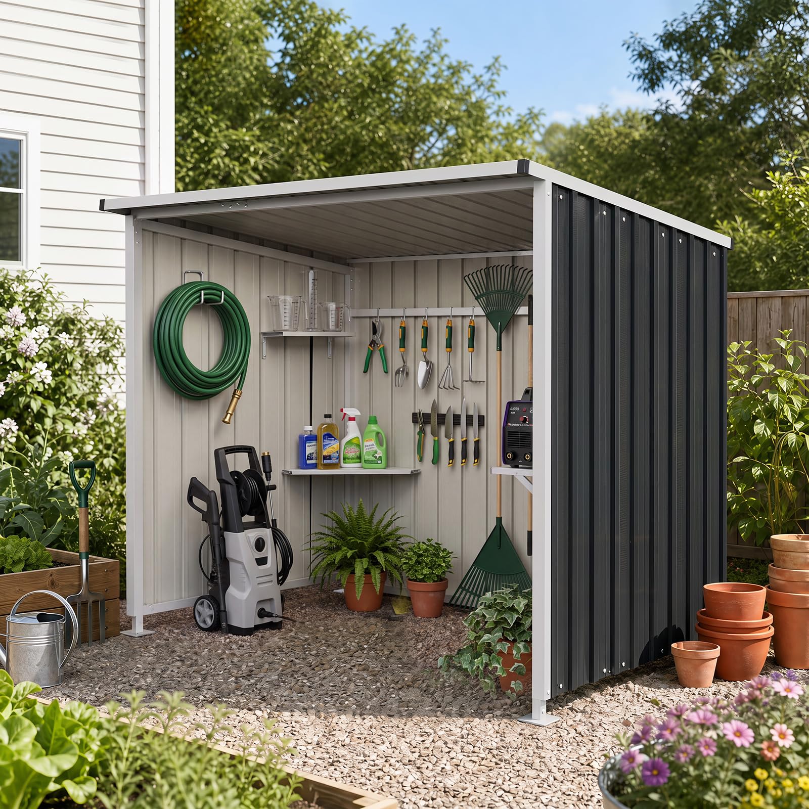 COSTWAY Metalowa szopa na narzędzia 2,5 m², 204 x 120 x 159 cm