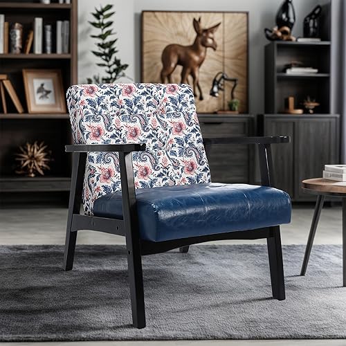 HomeMiYN Sillón moderno de mediados de siglo de cuero artificial copetudo de 21.65 pulgadas de ancho, azul 2-Azul,Rojo -