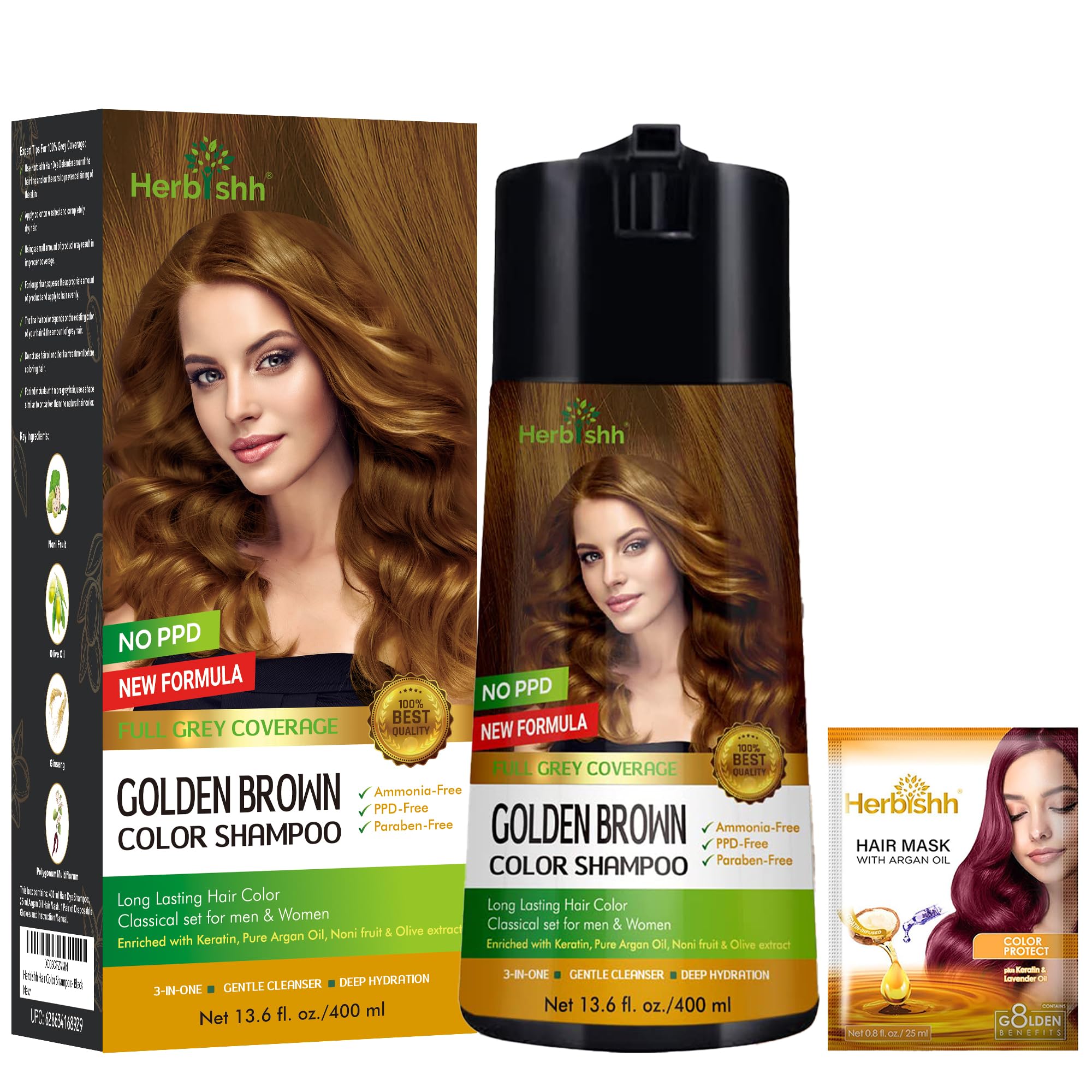 Hair Color Shampoo For Gray Hair – Enriched Color Shampoo Hair Dye Formula – Hair Dye Shampoo And Conditioner – Long Lasting & Diy (Golden Brown)
