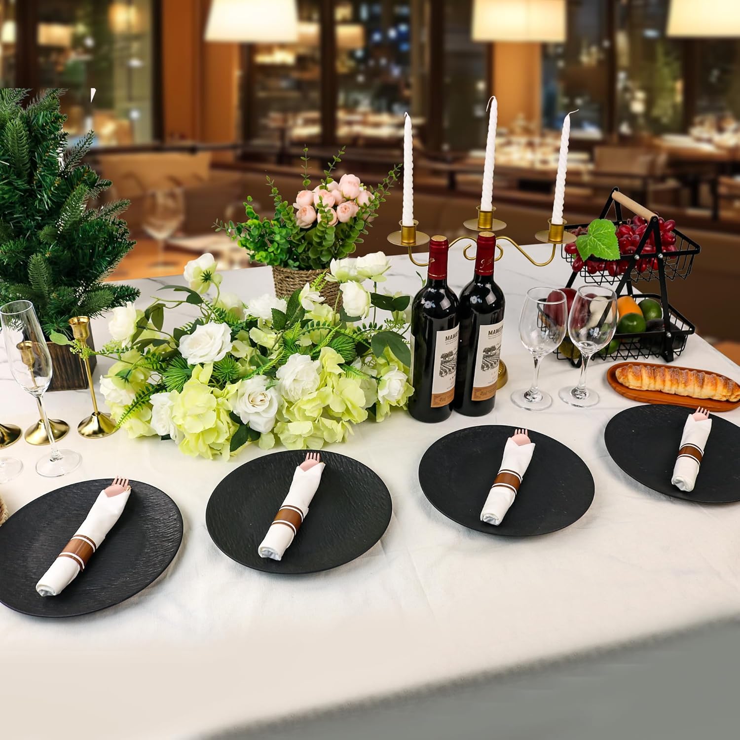 800 PCS Pre Rolled Cutlery Sets, Premium Rose Gold Plastic Flatware Set Wrapped in Napkin, Disposable Cutlery Set with 200 Forks, 200 Knives, 200 Spoons, 200 Napkins for Upscale Wedding, Party, Dinner