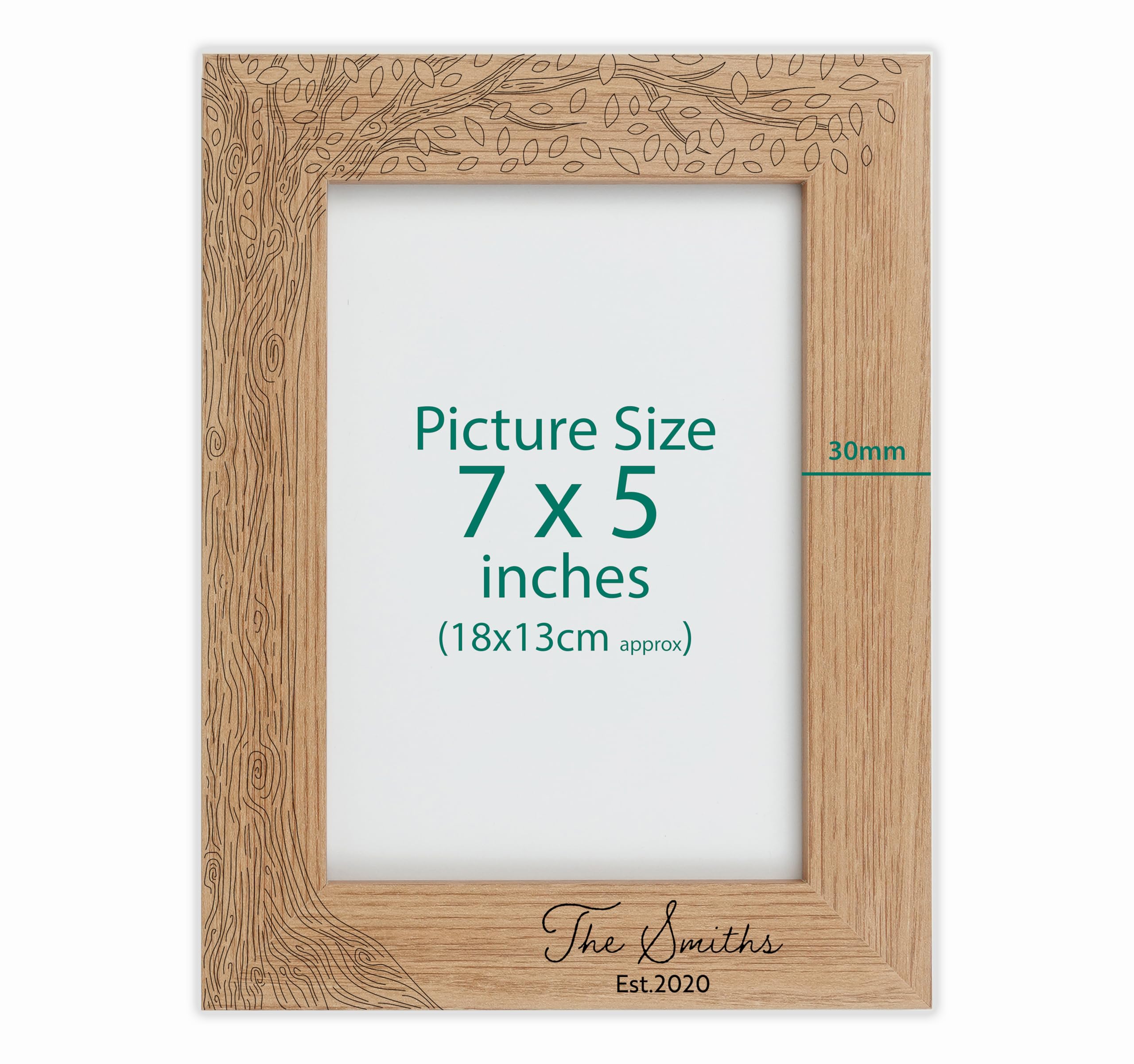 Personalised Engraved frame (Tree, Oak Effect, 7x5 Inches (Portrait))