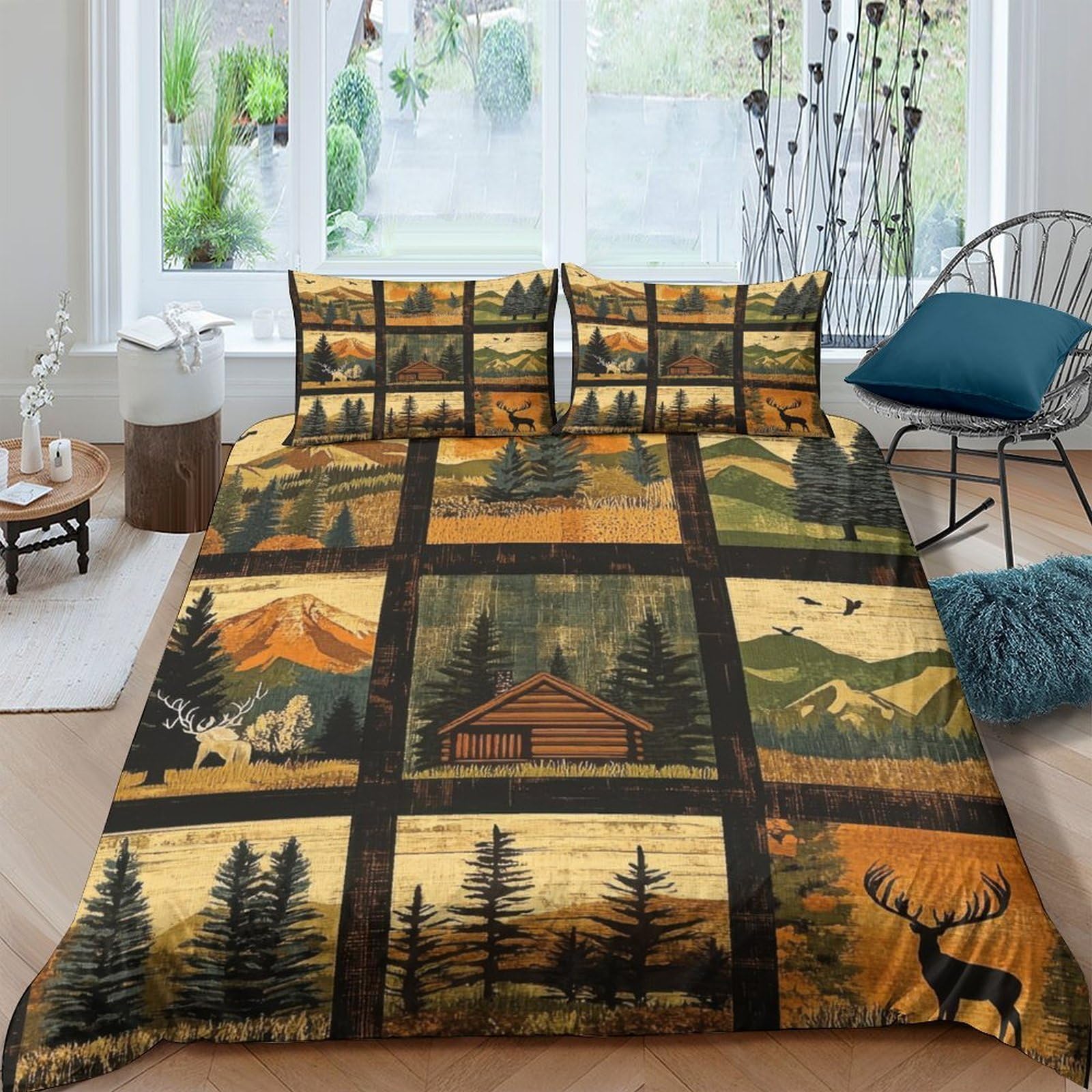 Ctjqhvkz Style-9 3D Printed Forest Cabin Fitted Sheet Microfiber Soft Breathable Deer Landscape Mattress Cover For Bedroom Guest Room Decor Single（135X200cm）