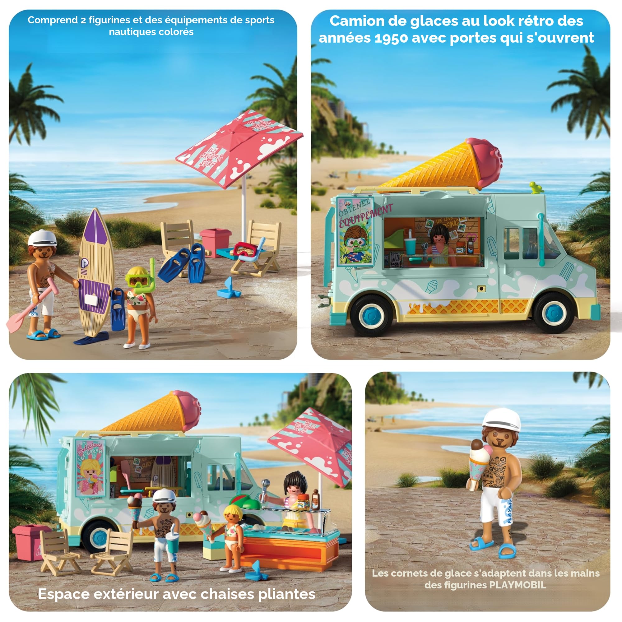 Playmobil | Vacation on The Beach | Ice Cream Truck avec Surfshop | Jouets à partir de 4 Ans | Cadeau pour Enfants | Encourage la créativité | Aventure à la Plage avec Figurines & véhicule | 71904