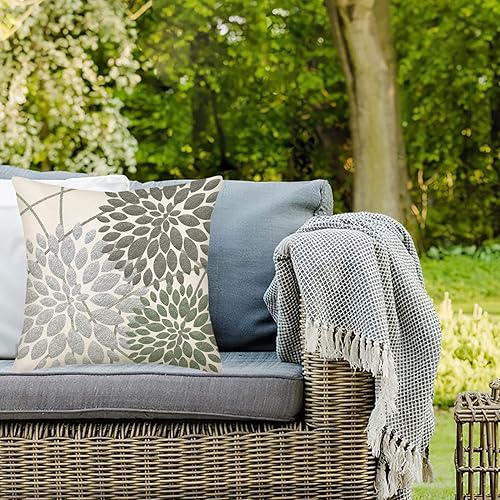 Miniatura 4 de Fukeen Dahlia - Fundas de almohada florales de 18 x 18 pulgadas, diseño geométrico de hojas de flores, color verde y gris, fundas de almohada de