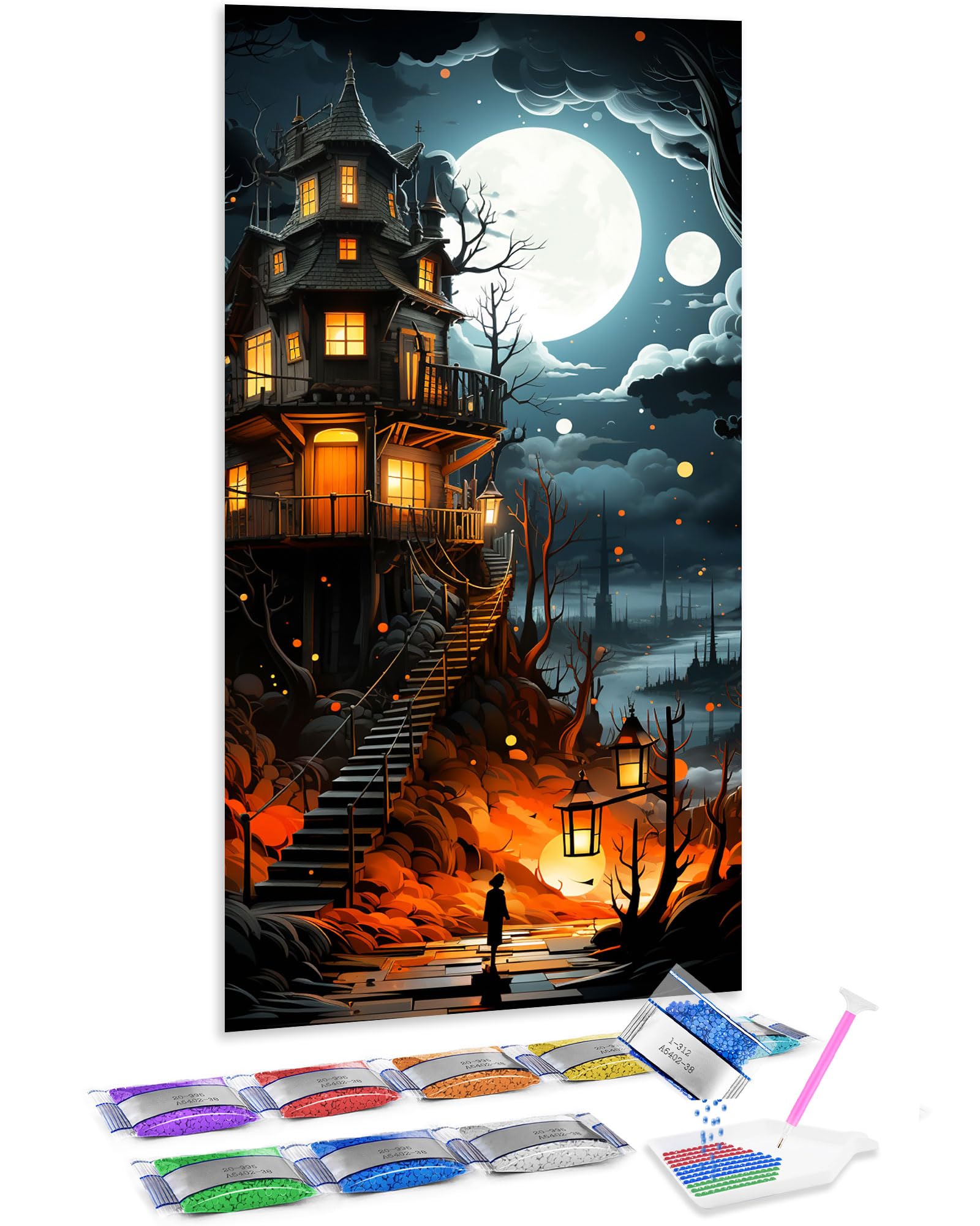 5D diamond painting kit completo Jumpdot ciudad de luna: cuadro de punto de cruz diamante grande 8