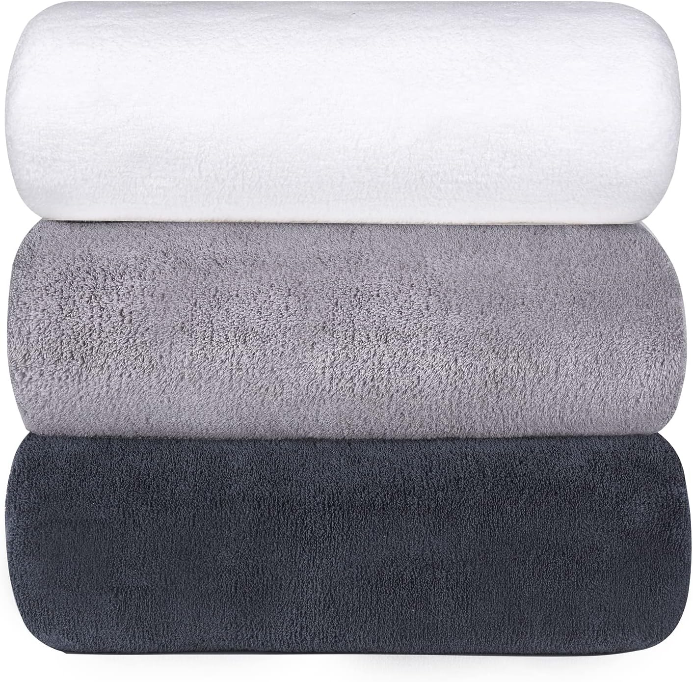 Microfiber Bath Towels 3 Pack, 300 GSM Highly Absorbent and Quick-drying Bath Towel 70 x 140cm, Multipurpose Coral Velvet bath Towels for Spa, Fitness, Bathroom (Grey & Dark Grey & White)