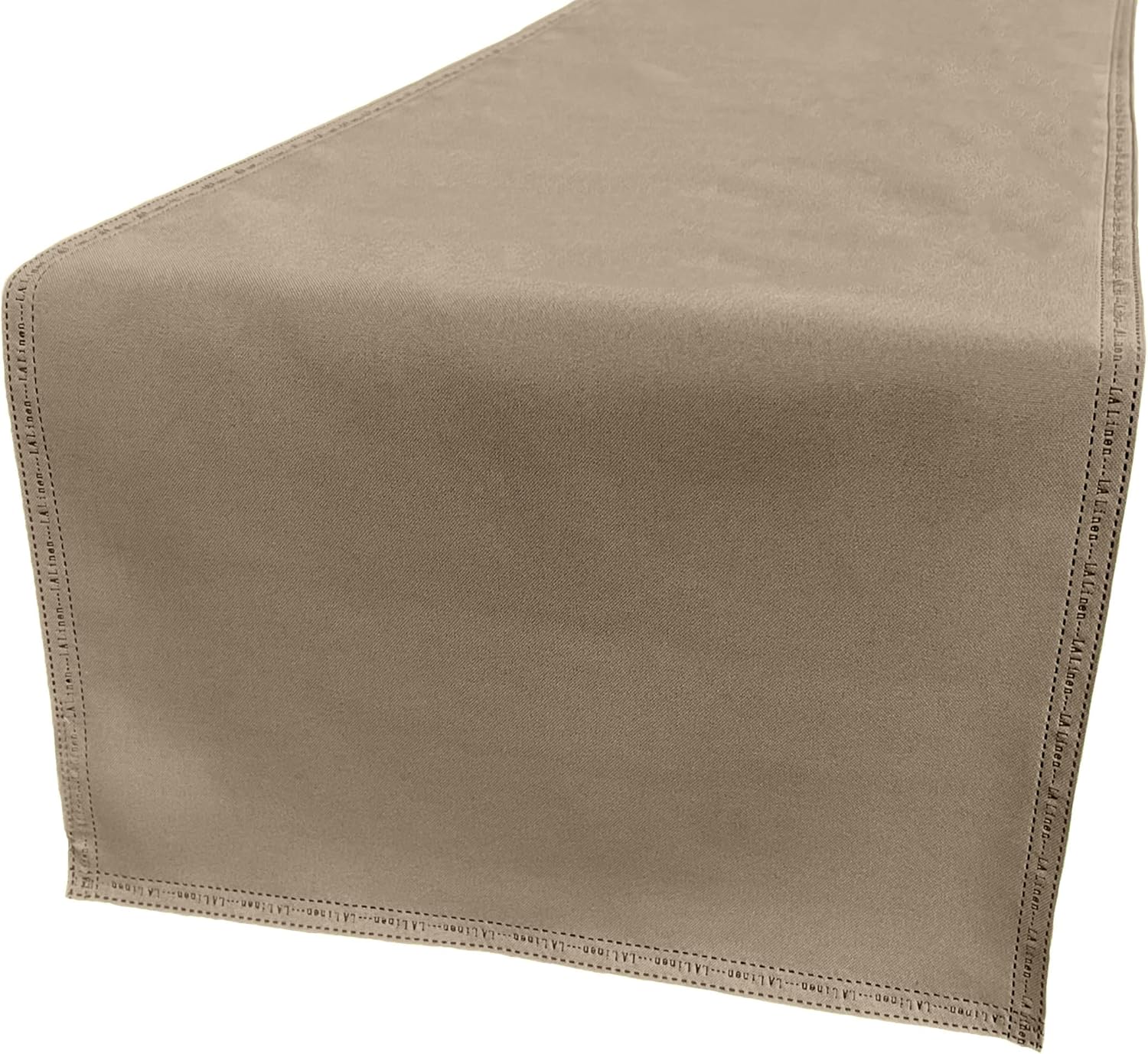 LA Linen Table Runner Faux Raw Silk Fabric Runner, QEB Laser Bonded Edge, Stain and Wrinkle Resistant Luxurious Cloth Table Runner for Dinning, Kitchen, Party, 14 by 108-Inch, Taupe