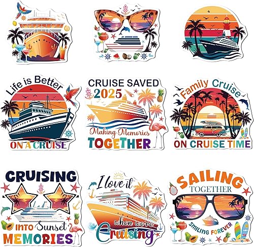Decoraciones magnéticas para puerta de crucero, 9 imanes para puerta de crucero familiar 2025 con diseño retro de vacaciones tropicales, divertidos