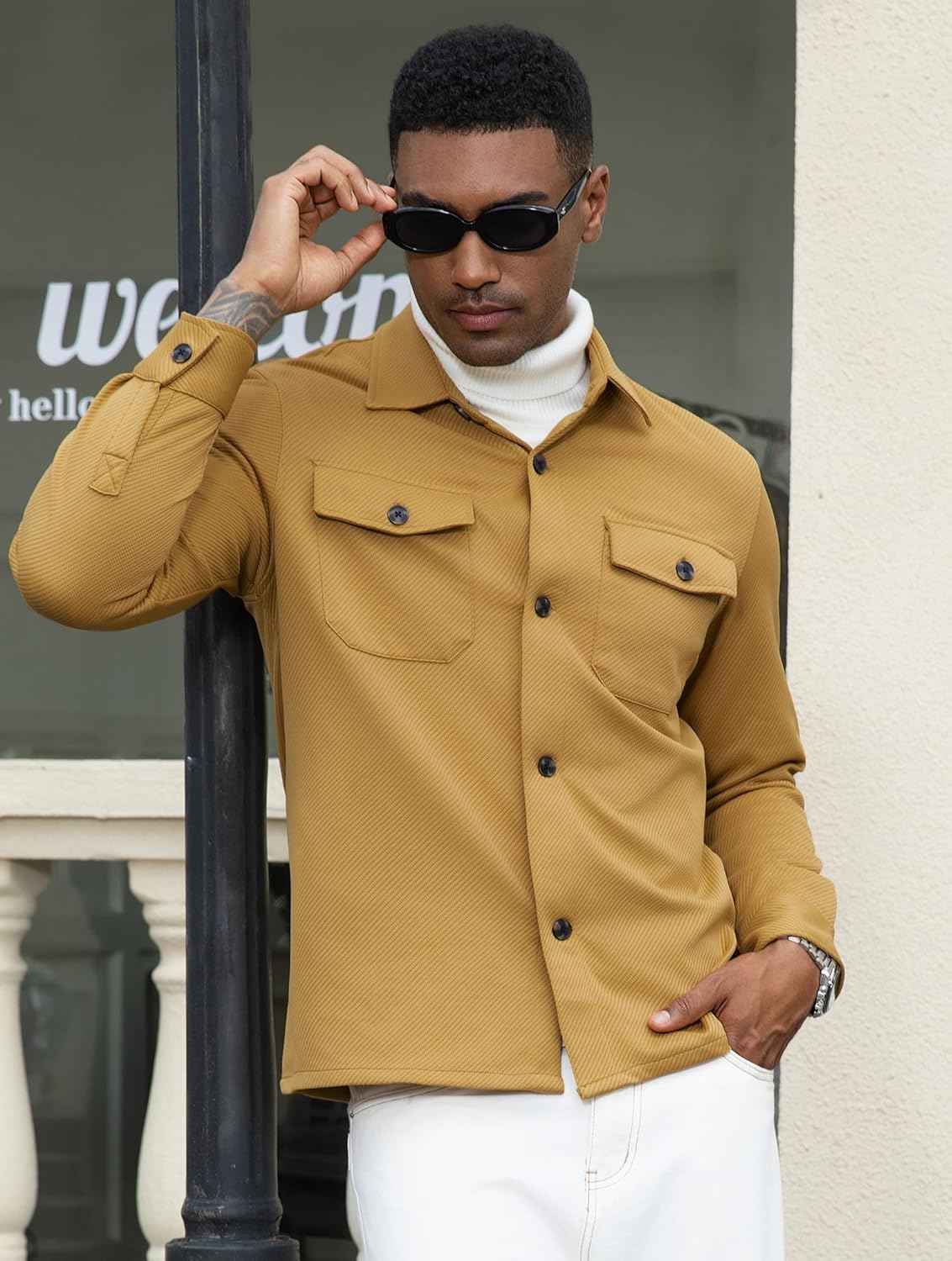 Esabel.C Men's Button Down Lightweight Shirt Jacket Casual Long Sleeve Shacket Wrinkle Free Overshirts With Flap Pockets - Image 4